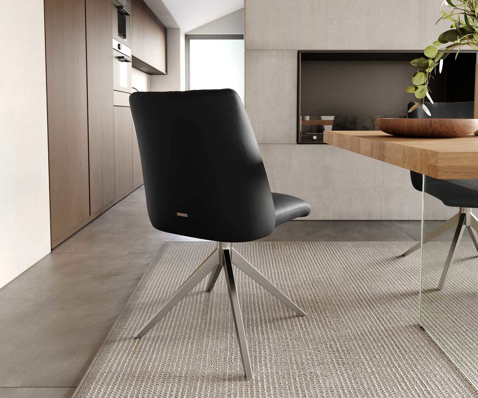 Drehstuhl Elso-Flex Echt-Leder Schwarz Kreuzgestell breit Edelstahl 360° drehbar Taschenfederkern 3 Drehstuhl Elso-Flex Echt-Leder Schwarz Kreuzgestell breit Edelstahl 360° drehbar Taschenfederkern 3