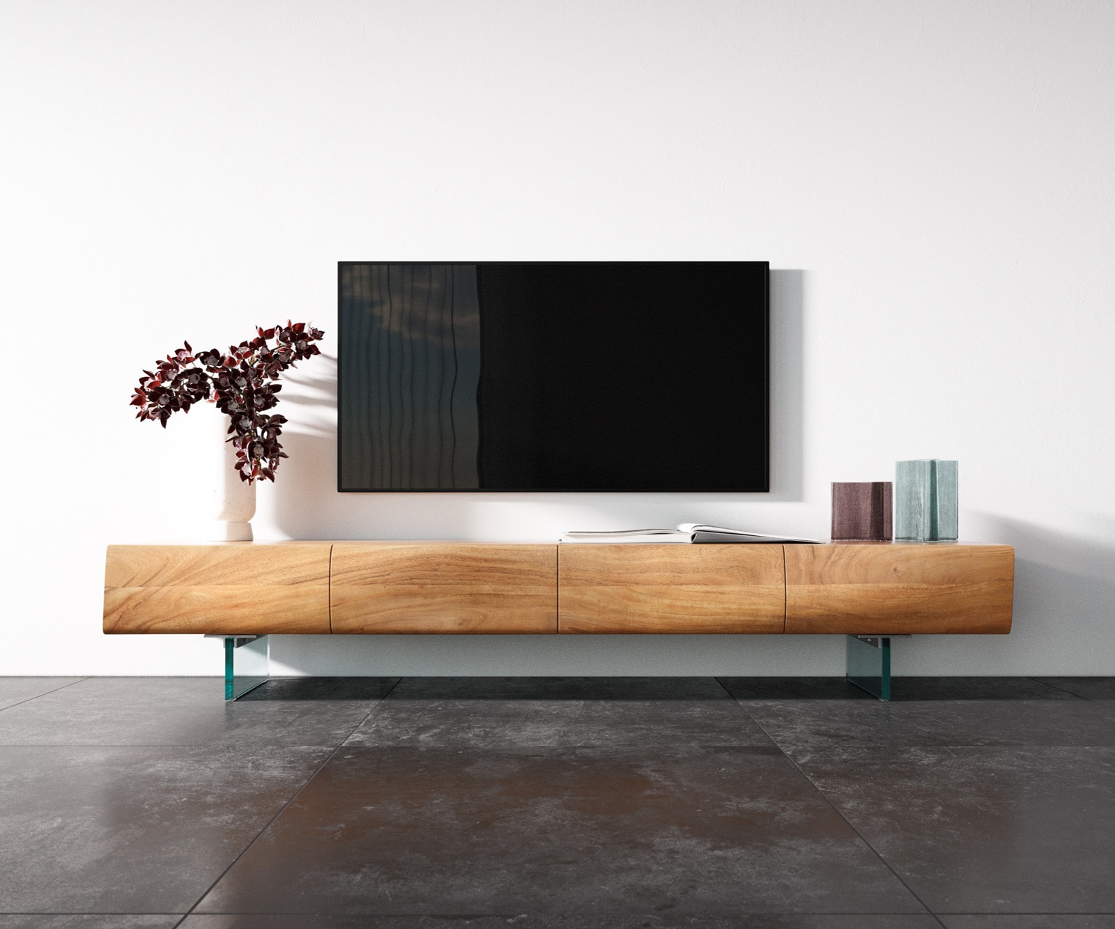 Meuble - TV New Live-Edge 200 cm acacia naturel 4 portes pied en verre 3 Meuble - TV New Live-Edge 200 cm acacia naturel 4 portes pied en verre 3