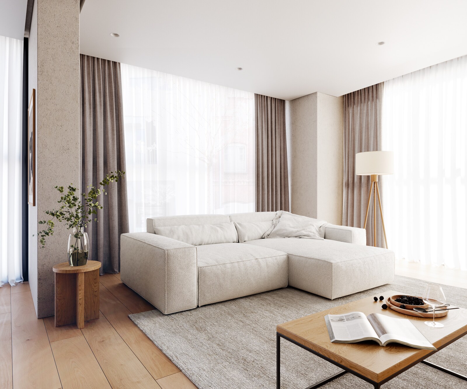 Ecksofa Sirpio XL 270x170 cm Bouclé Creme-Weiß Recamiere variabel 1