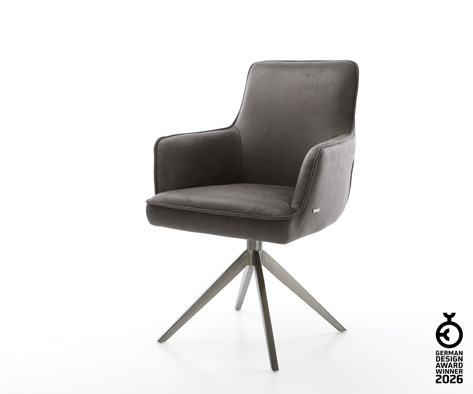 Drehstuhl Heira-Flex mit Armlehnen Mikrofaser Anthrazit Vintage Kreuzgestell breit Graphit 360° drehbar Wippfunktion Taschenfederkern