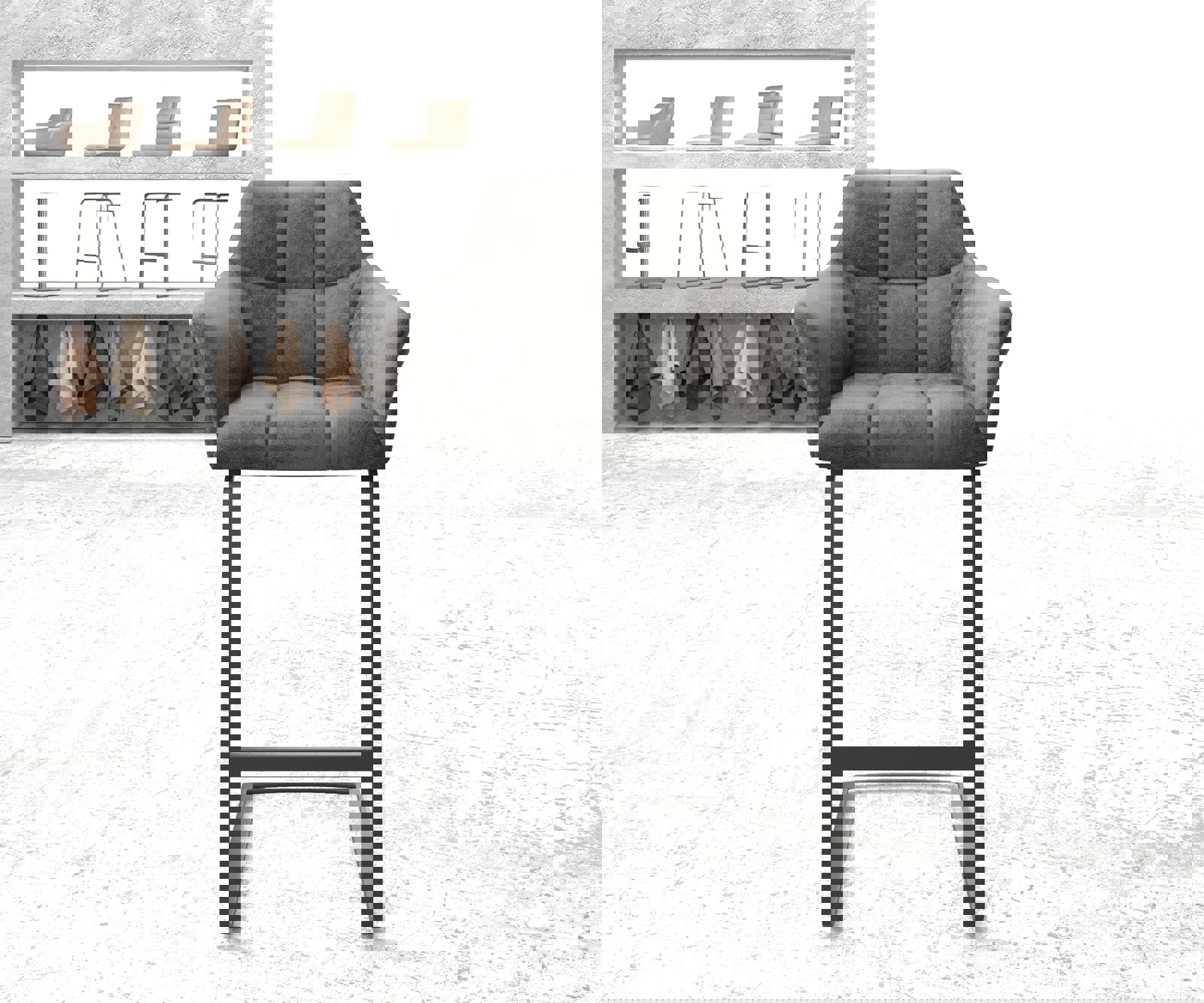 Barstuhl Yulo-Flex Vintage Grau Freischwinger flach Metall 1 Barstuhl Yulo-Flex Vintage Grau Freischwinger flach Metall 1