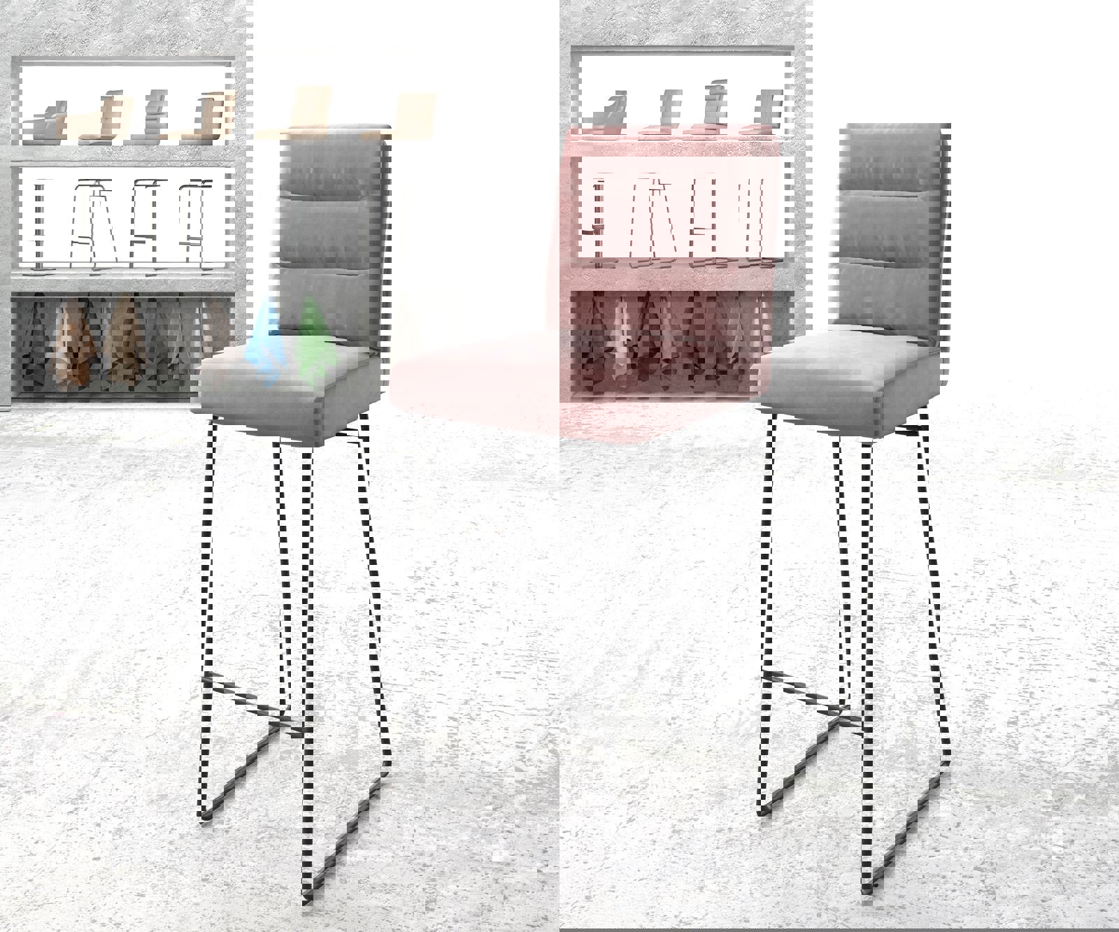 Barstuhl Pela-Flex Samt Rosé Kufengestell Metall Barstuhl Pela-Flex Samt Rosé Kufengestell Metall