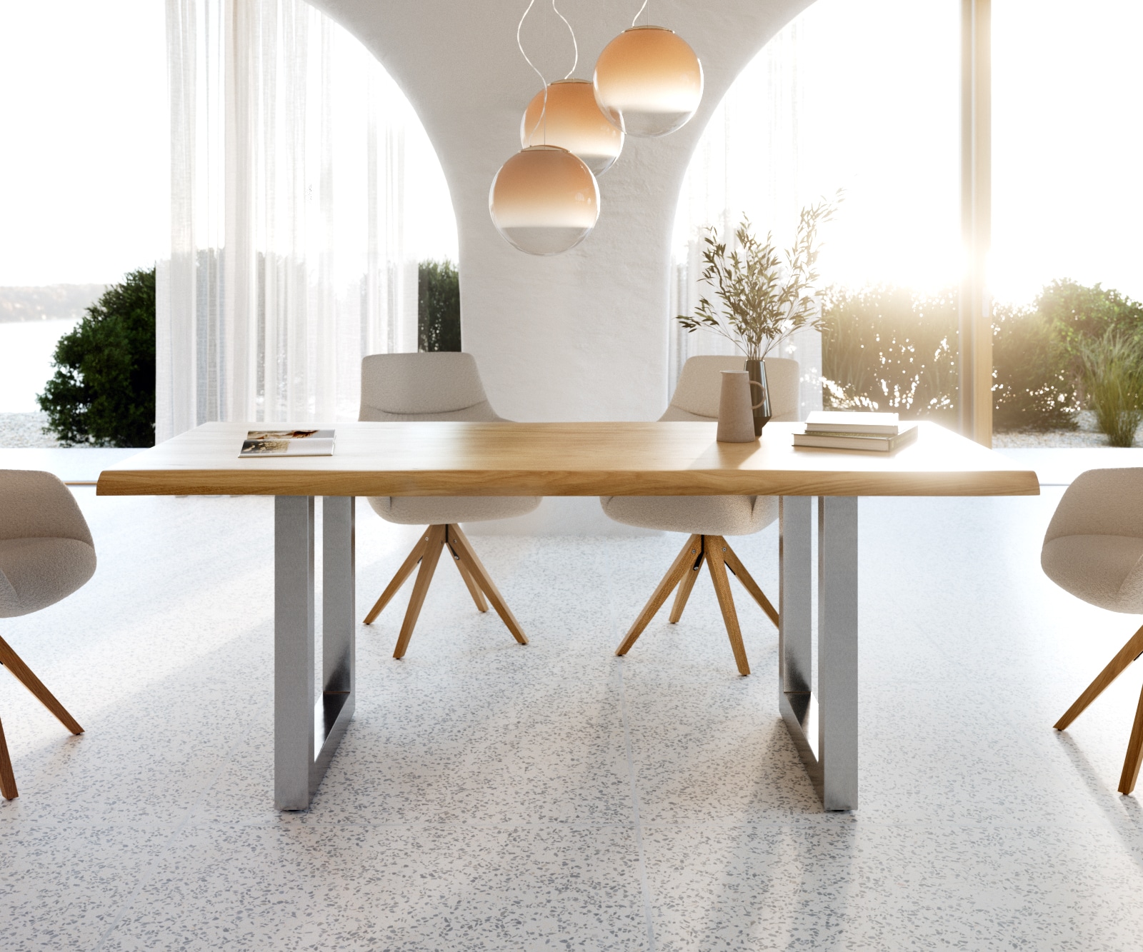 Esstisch Edge 200x100 Eiche Natur Edelstahl Breit Live-Edge 1 Esstisch Edge 200x100 Eiche Natur Edelstahl Breit Live-Edge 1