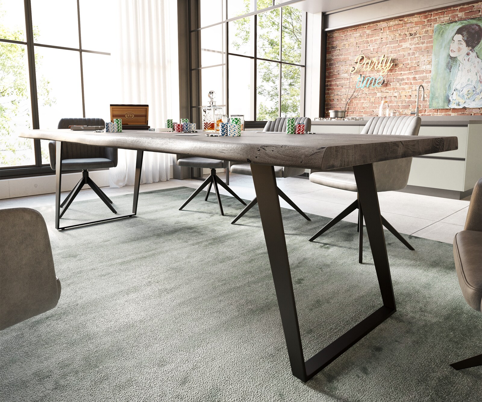 Table à manger Edge 260x100 XL acacia platine métal inclinée noir Live-Edge 3