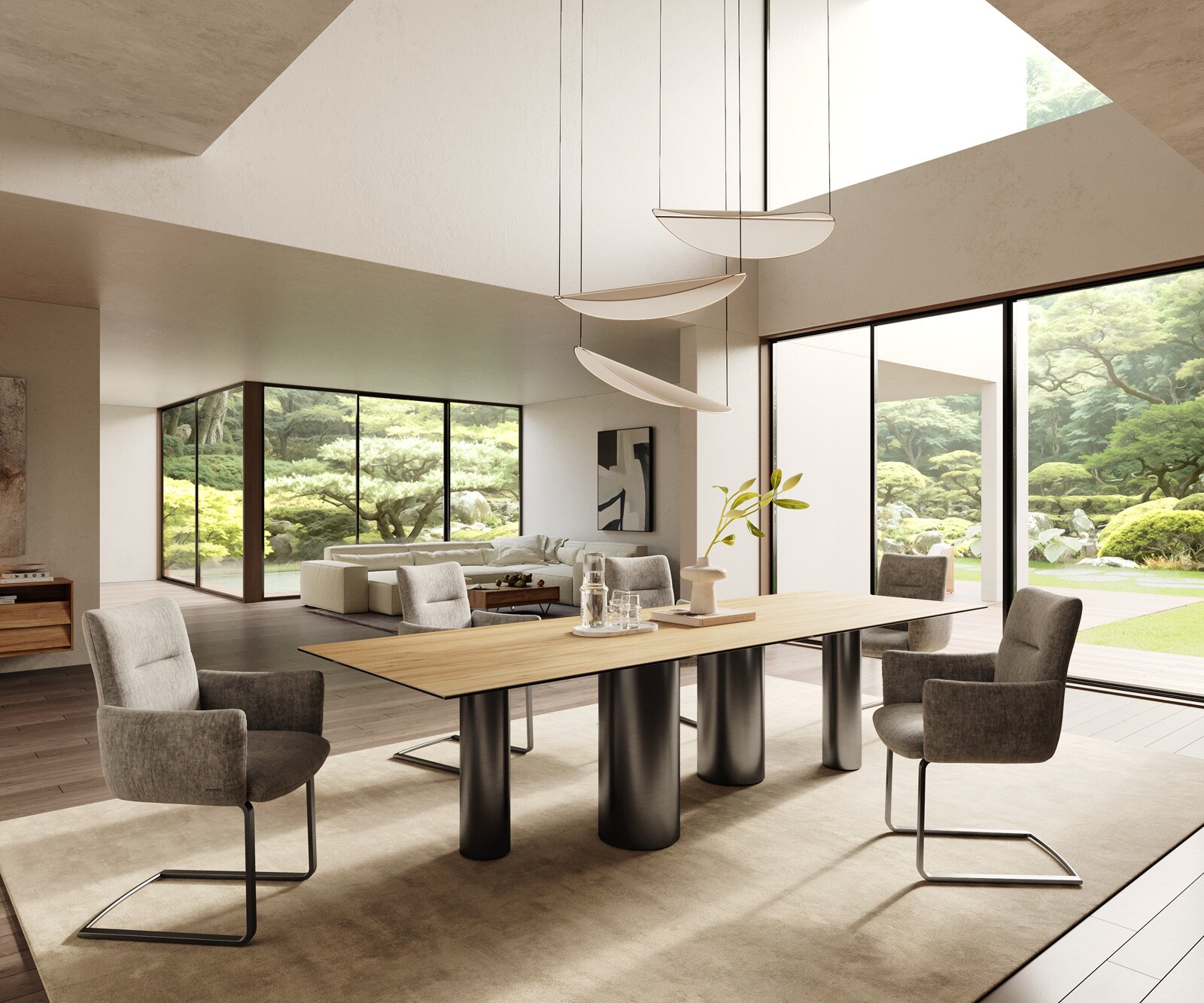 Table à manger Edge 300x100 Céramique Laminam® Sabbia Couleur chêne Pilier Acier inoxydable Graphite 7