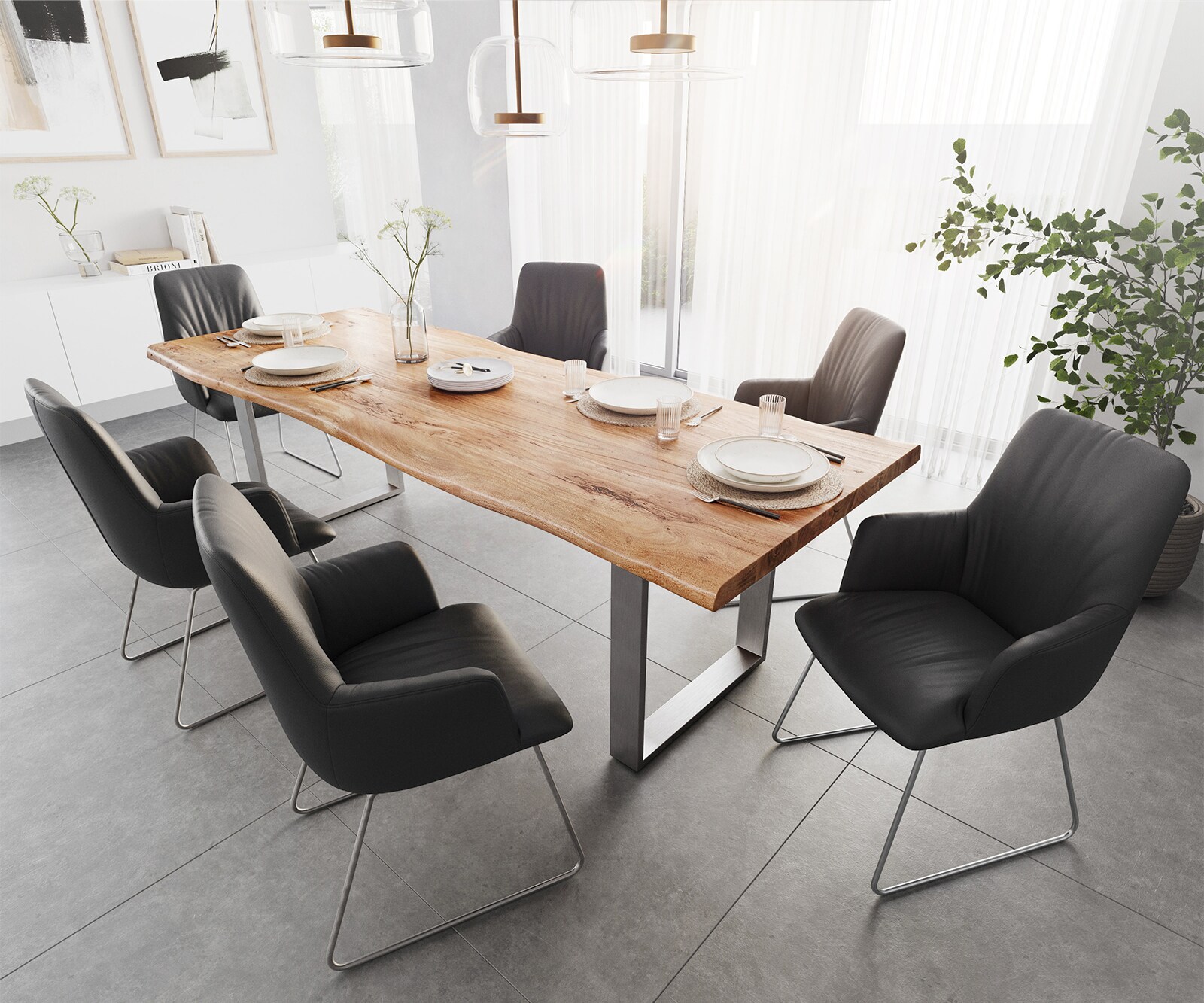 Esstisch Edge 260x100 XL Akazie Natur Edelstahl Schmal Live-Edge 6