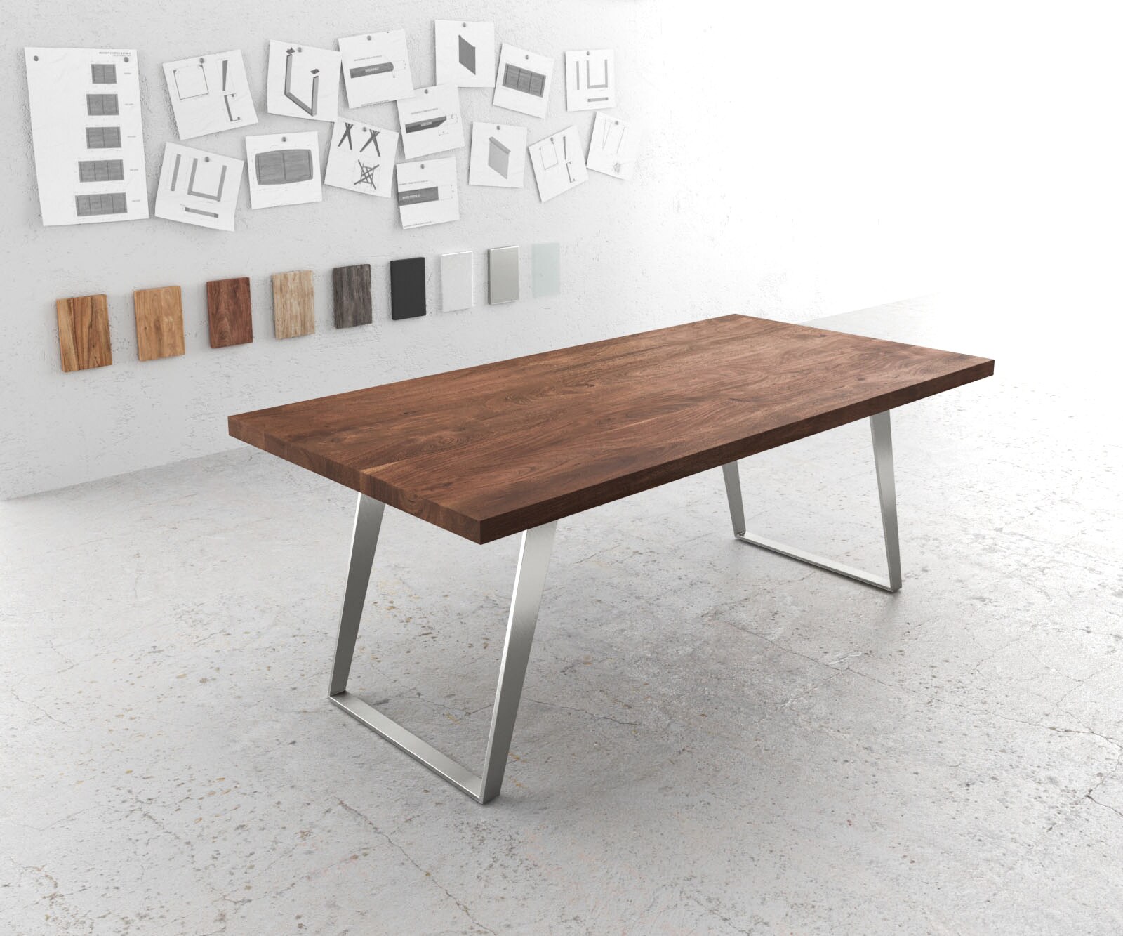 Esstisch Edge 200x100 XL Akazie Braun Edelstahl Schräg Esstisch Edge 200x100 XL Akazie Braun Edelstahl Schräg