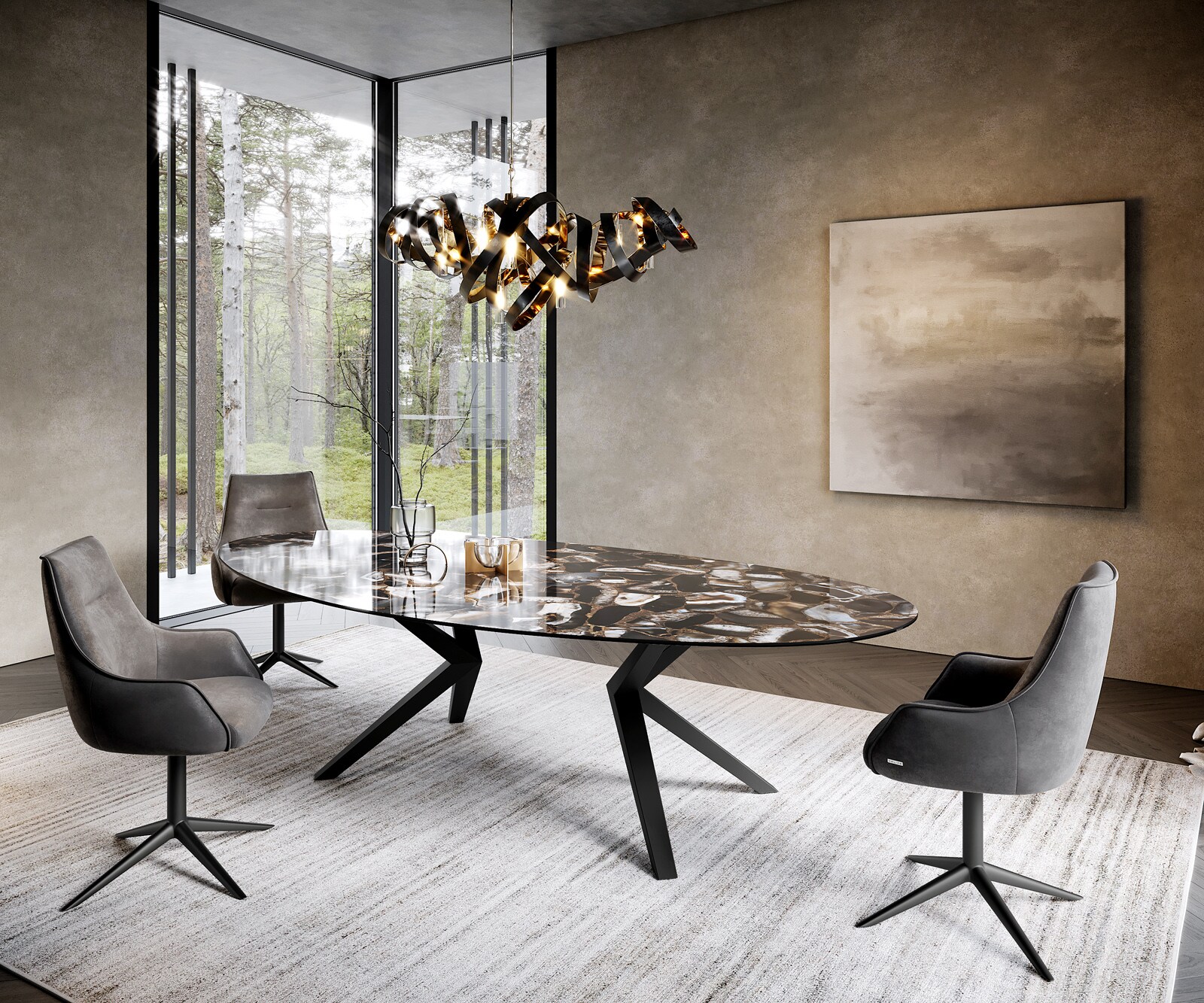Esstisch Edge Oval 280x130 Keramik Iris FMG Agatablack Zenthara kantig Metall Schwarz 4