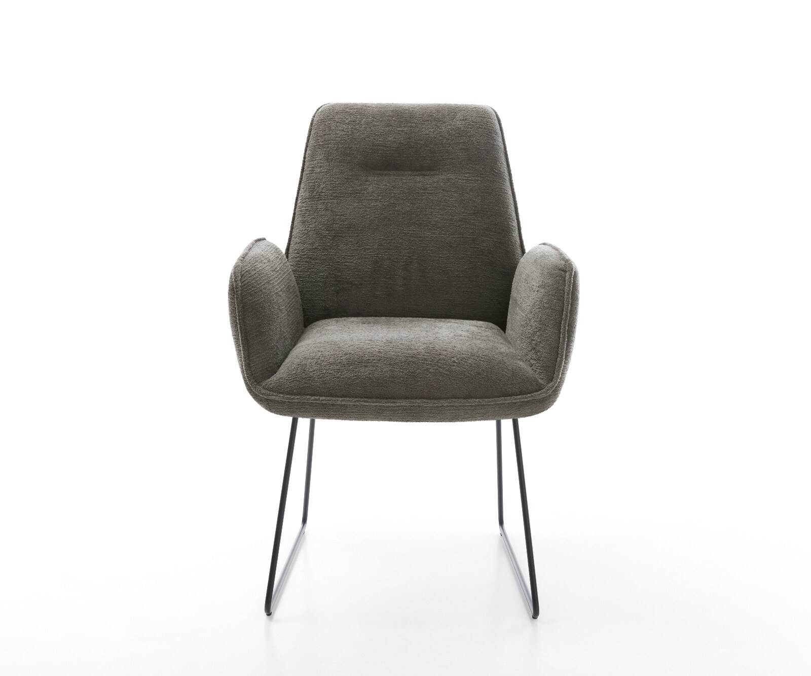 Chaise-de-salle-à-manger Zoa-Flex bouclé doux couleur boue pied trapèze noir resorts ensachés 1