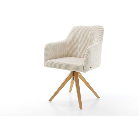 Chaise-de-salle-à-manger Greg-Flex côtelé beige vintage pied en bois angulaire naturel ressorts ensachés