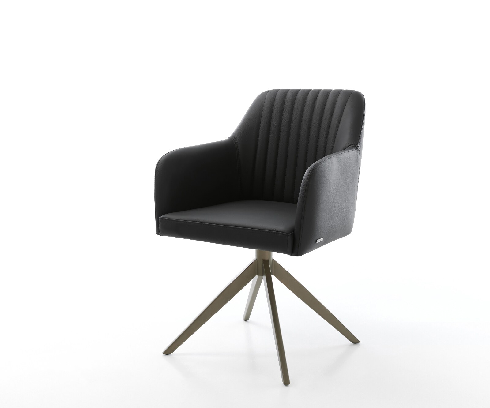 Chaise-pivotante Greg-Flex cuir de vache noir pied croisé large aspect titane pivotement sur 360° fonction bascule ressorts ensachés