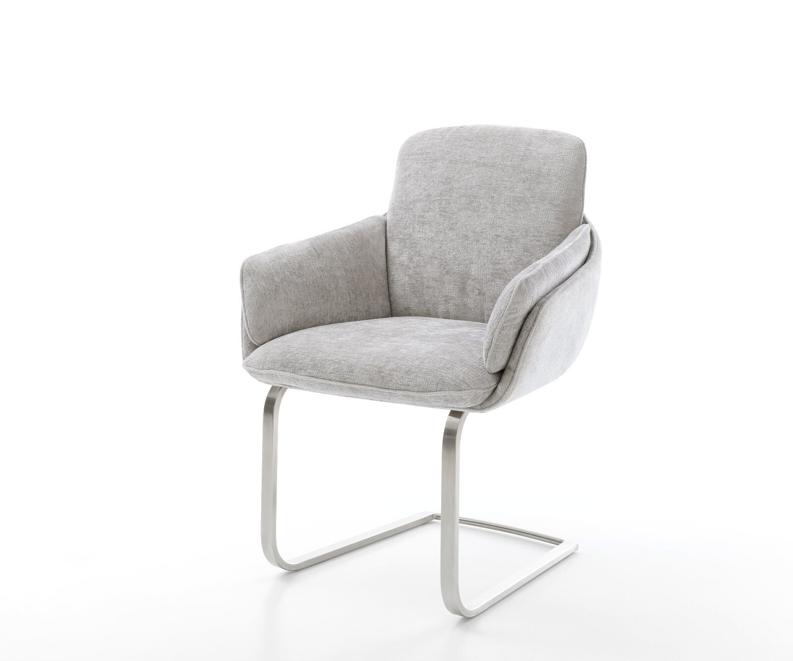 Chaise-de-salle-à-manger Luan-Flex avec accoudoirs tissu mixte couleur boue pied trapèze acier inoxydable