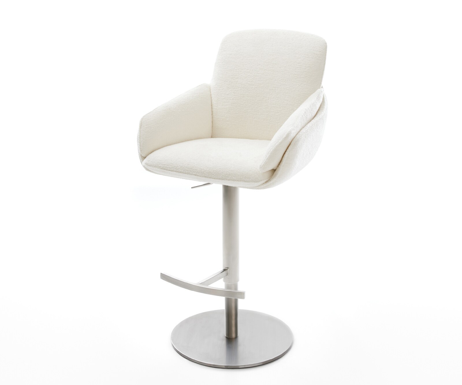 Chaise-de-bar Luan-Flex Bouclé doux Beige Pied pivotant réglable en hauteur en acier inoxydable Argent 1