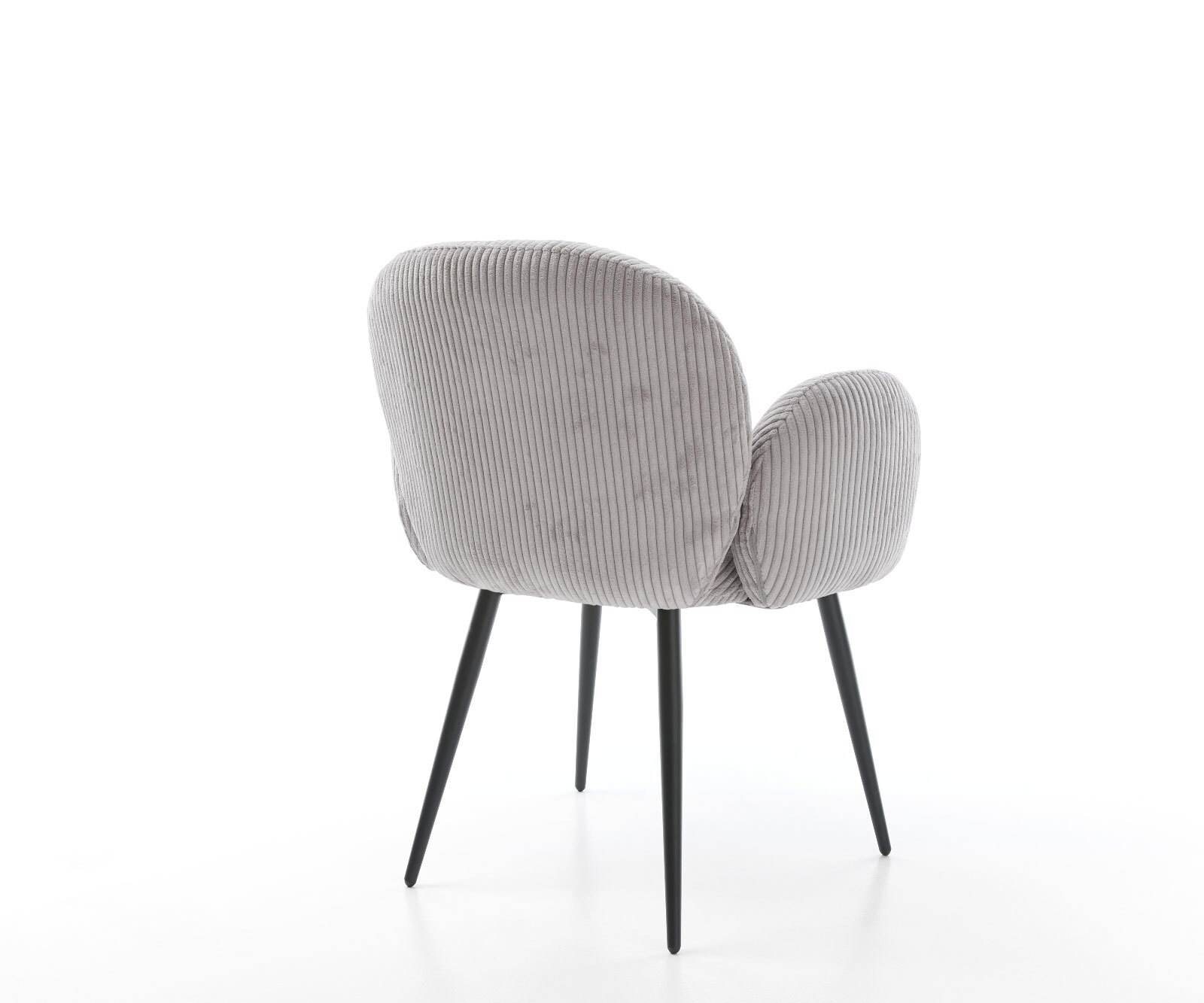 Chaise-de-salle-à-manger Nube-Flex avec accoudoirs côtelé gris argenté 4 pieds coniques noir ressorts ensachés 4 Chaise-de-salle-à-manger Nube-Flex avec accoudoirs côtelé gris argenté 4 pieds coniques noir ressorts ensachés 4