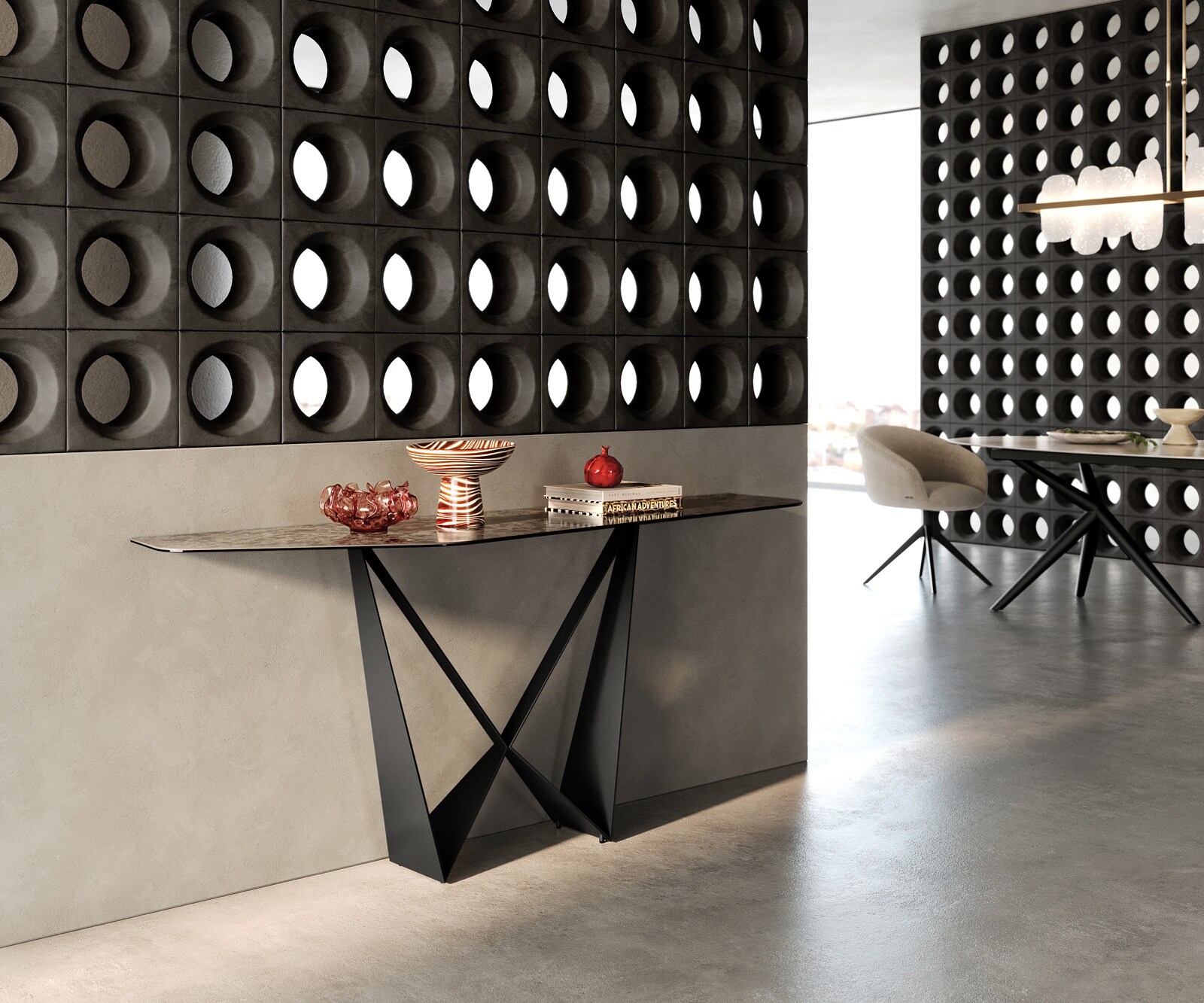 Console Edge Polygonal 180x50 cm Céramique Emperador Extra Lucidato Dunkelbraun Spios Métal Noir 6