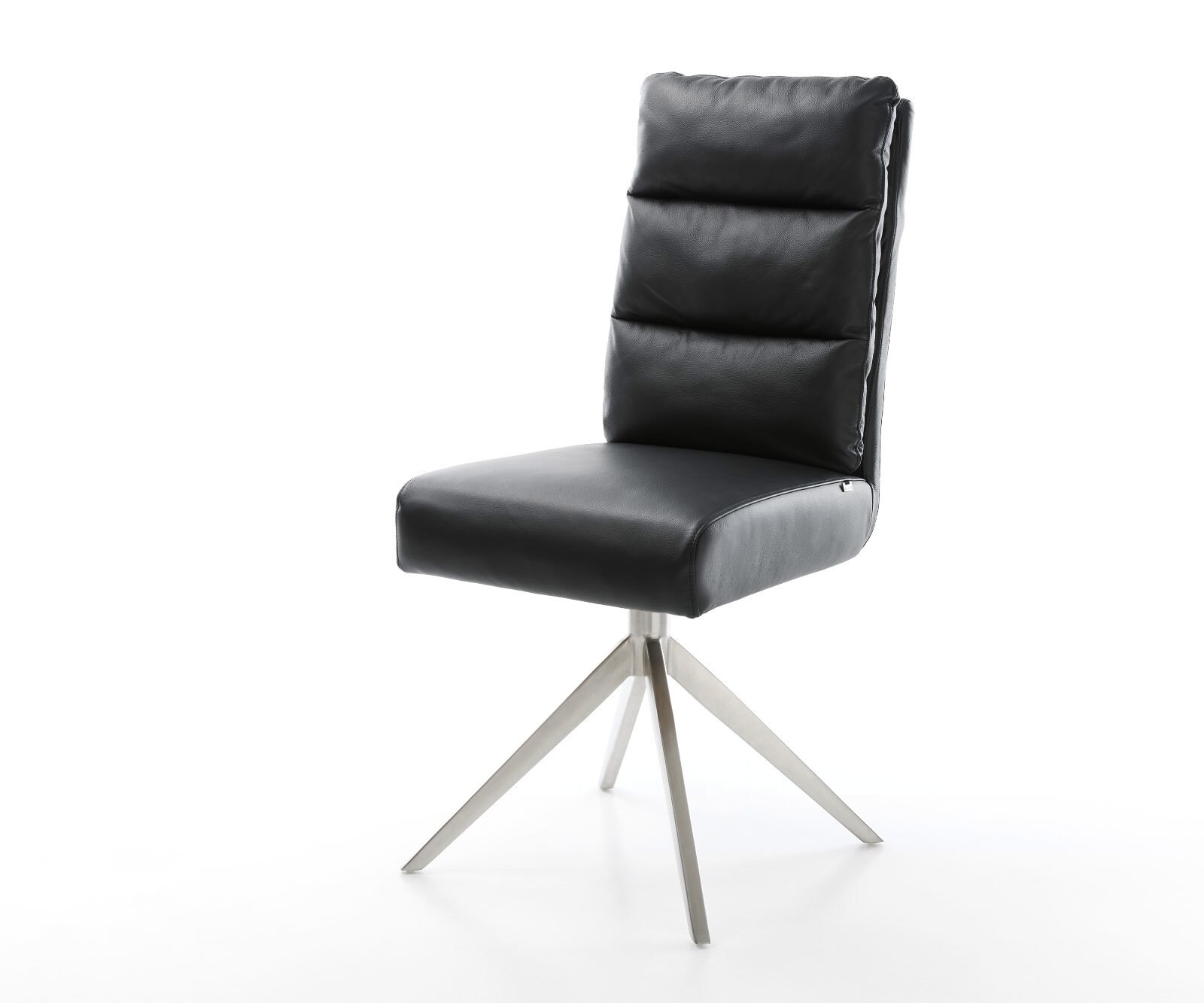 Chaise-pivotante Pela-Flex cuir de vache noir pied croisé large acier inoxydable brossé pivotement sur 360° fonction bascule ressorts ensachés