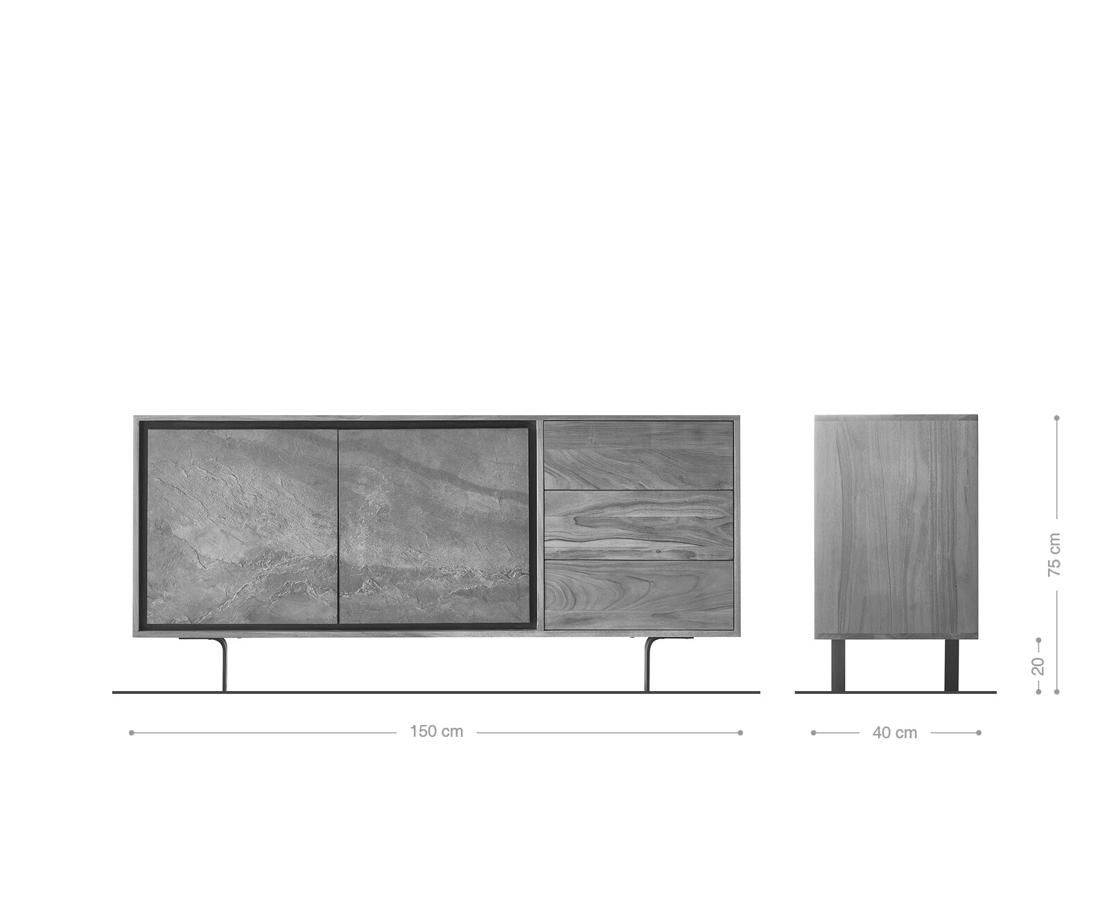 Sideboard Juwelo 150 cm Akazie Natur mit Steinfurnier 8