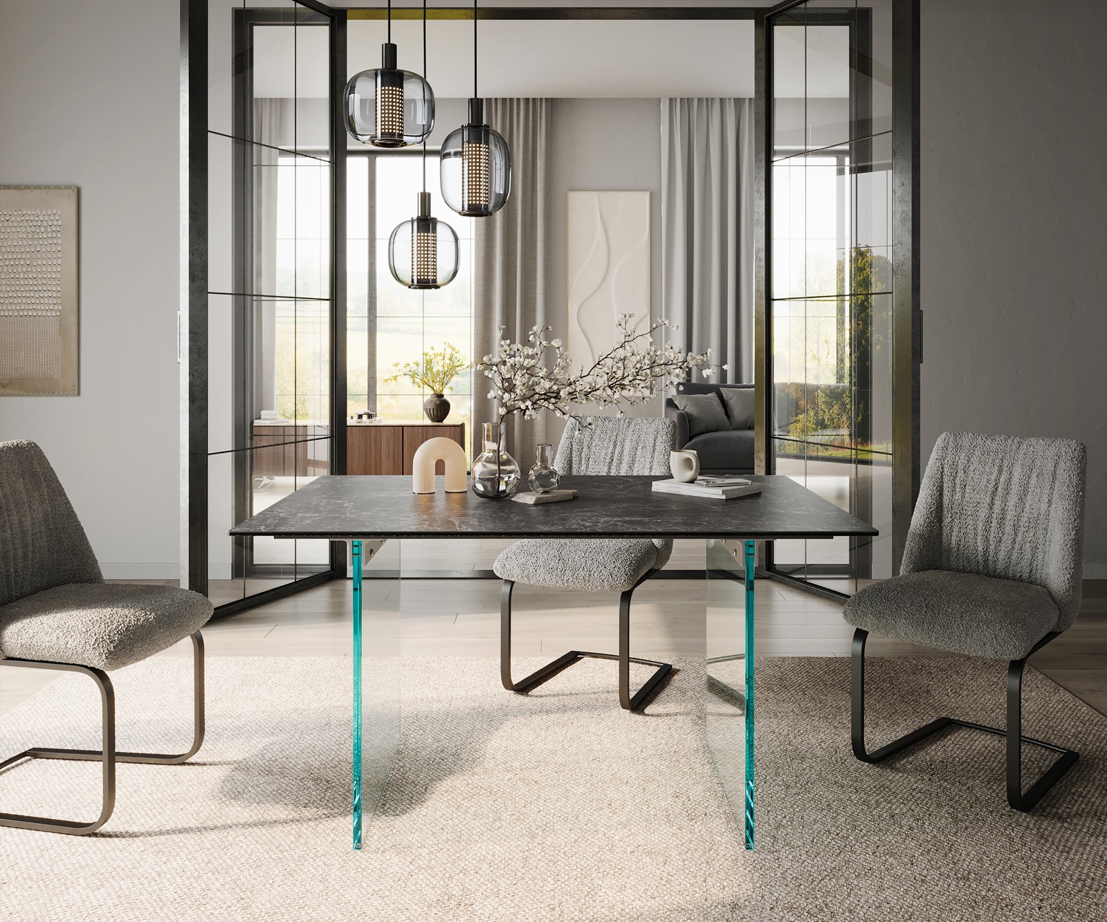 Esstisch Edge 140x90 Keramik Laminam®Nero Greco Anthrazit Gestell Glas 1 Esstisch Edge 140x90 Keramik Laminam®Nero Greco Anthrazit Gestell Glas 1