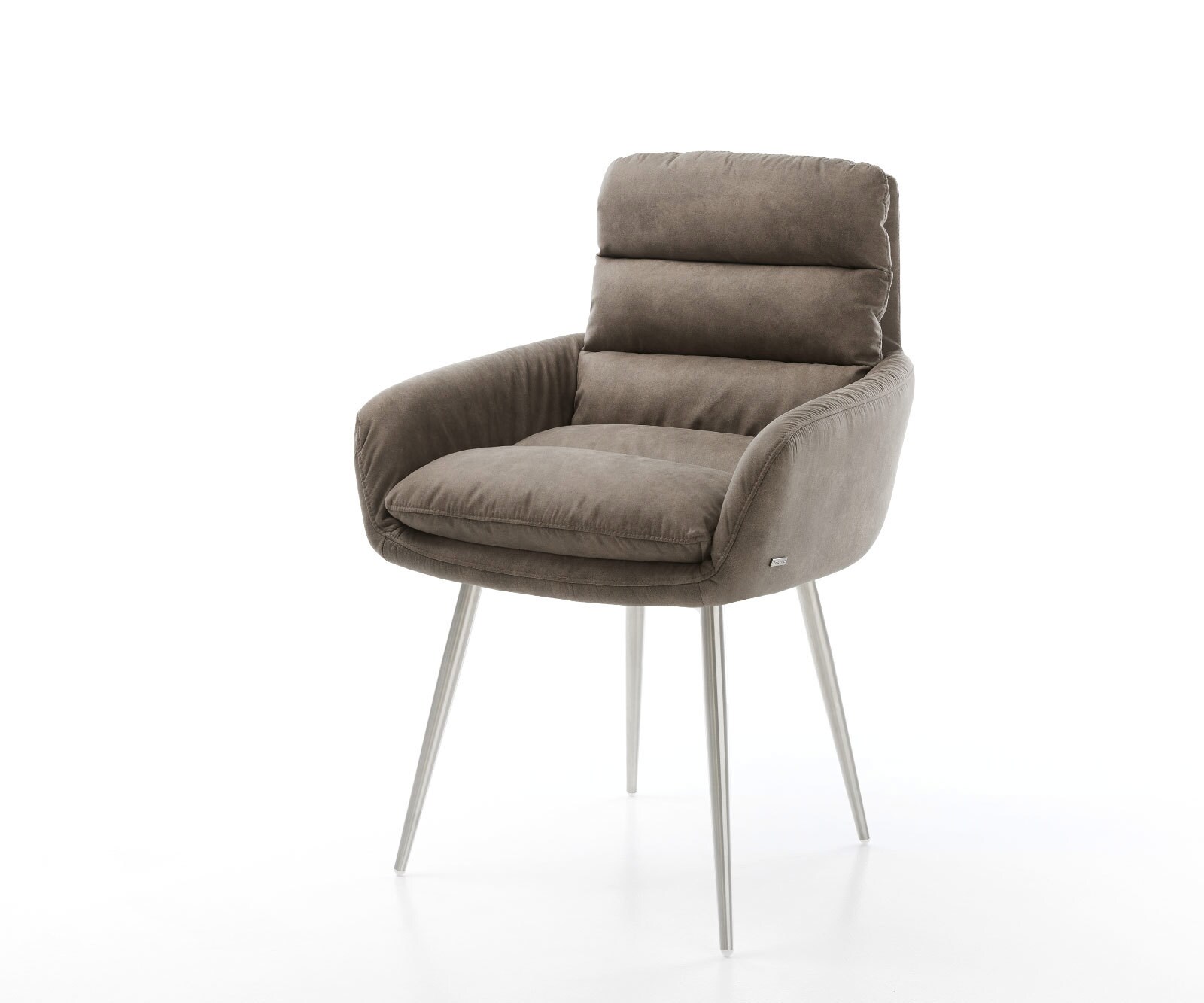 Esszimmerstuhl Abelia-Flex mit Armlehnen Mikrofaser Taupe Vintage 4-Fuß konisch Edelstahl 1