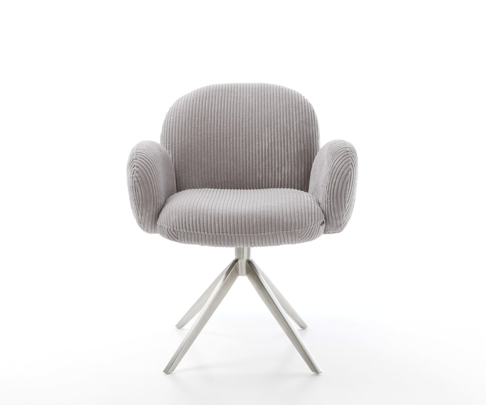 Drehstuhl Nube-Flex mit Armlehnen Cord Silbergrau Kreuzgestell breit Edelstahl 360° drehbar Taschenfederkern 2