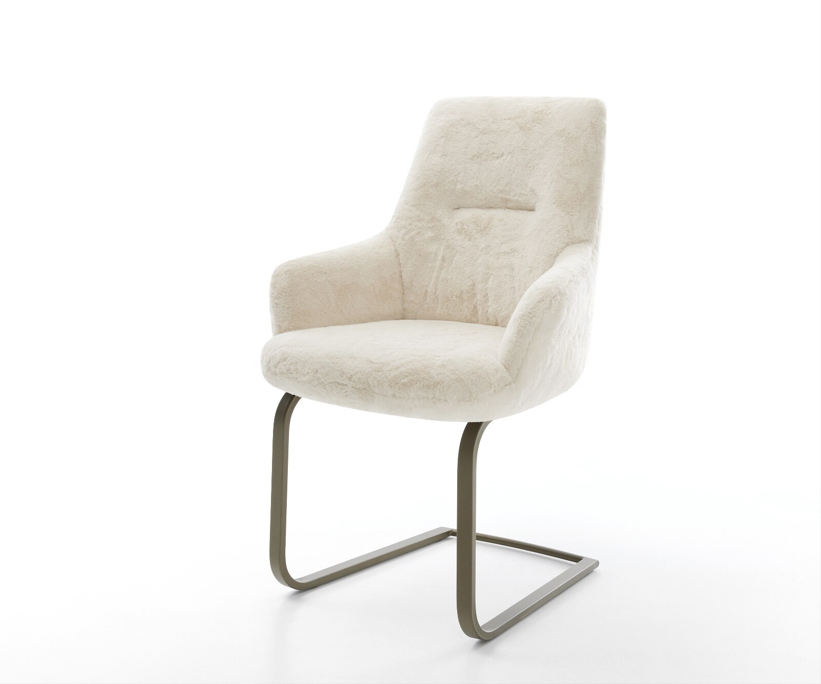 Cantilever Zelia-Flex avec accoudoirs peluche crème-blanc pied cantilever plat aspect titane ressorts ensachés 1