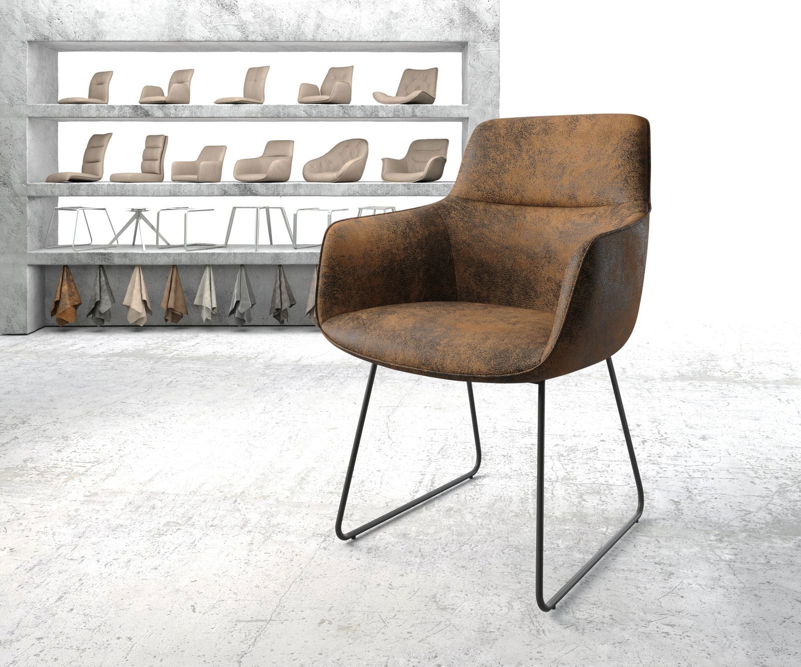 Fauteuil Pejo-Flex brun antique cadre patin noir Fauteuil Pejo-Flex brun antique cadre patin noir