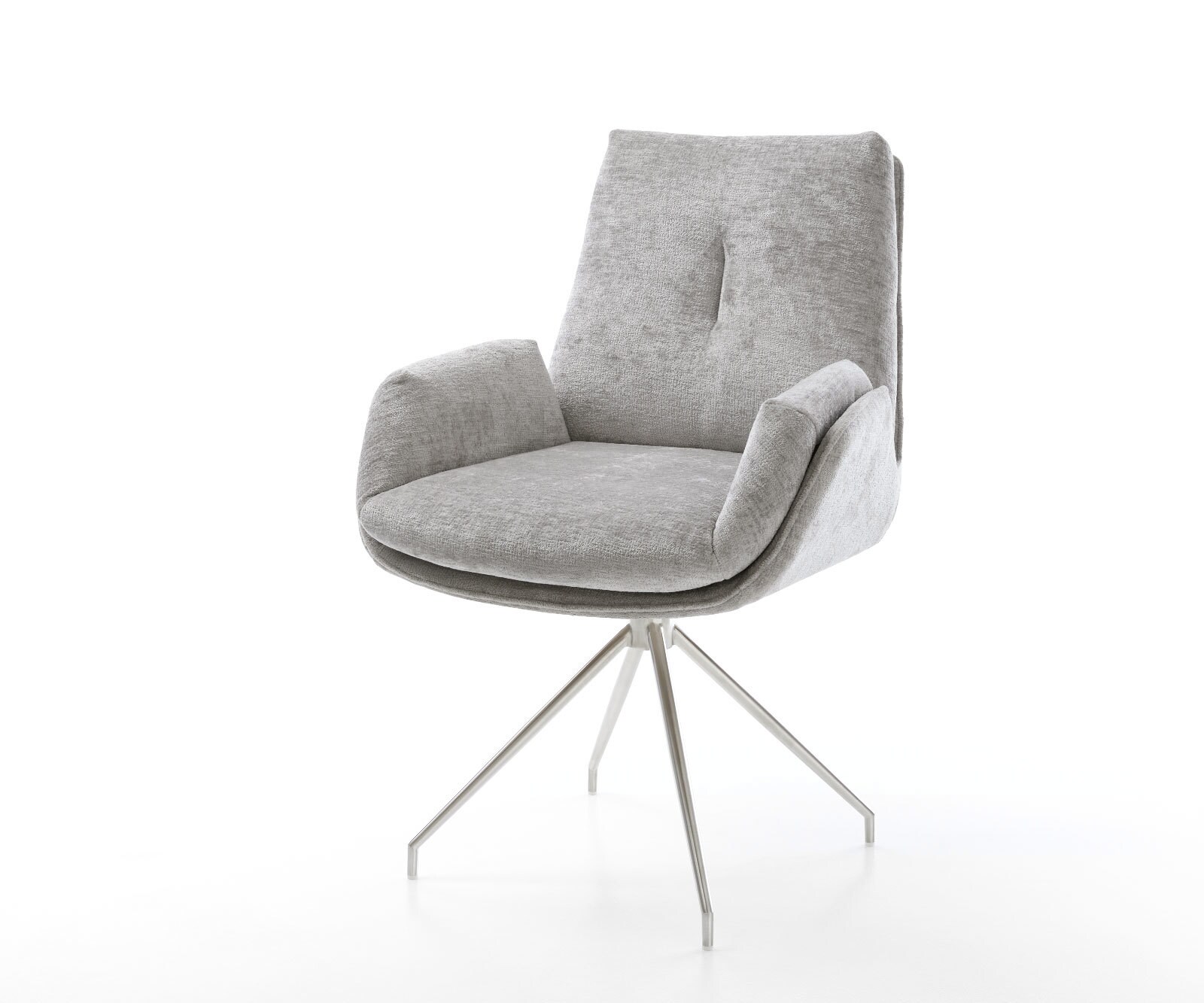 Drehstuhl Clea-Flex Chenille Silbergrau Kreuzgestell konisch Edelstahl 180° drehbar