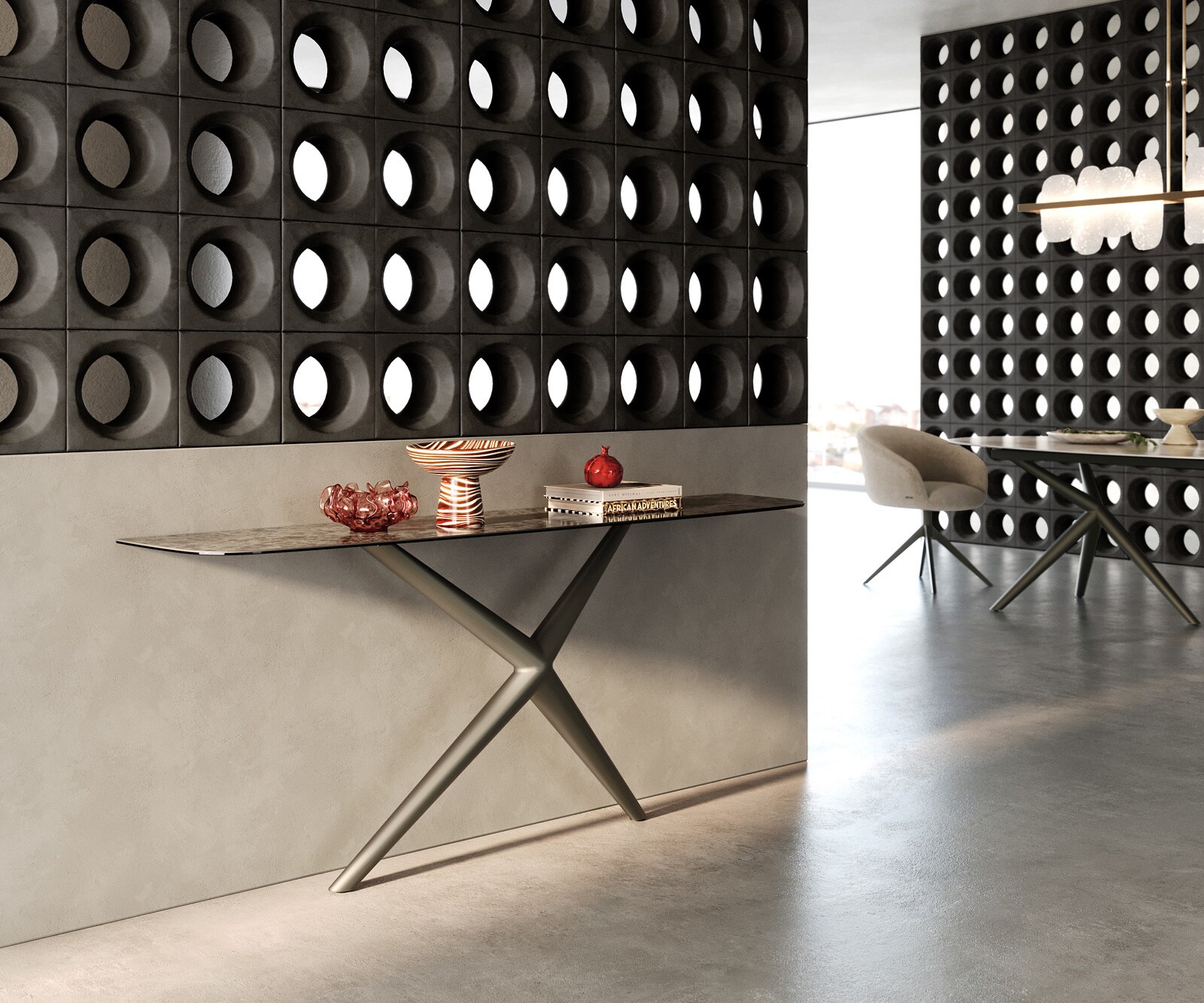 Console Edge forme bateau 180x40 cm Céramique Emperador Extra Lucidato Dunkelbraun Estelo Métal Effektfinish Titan 6