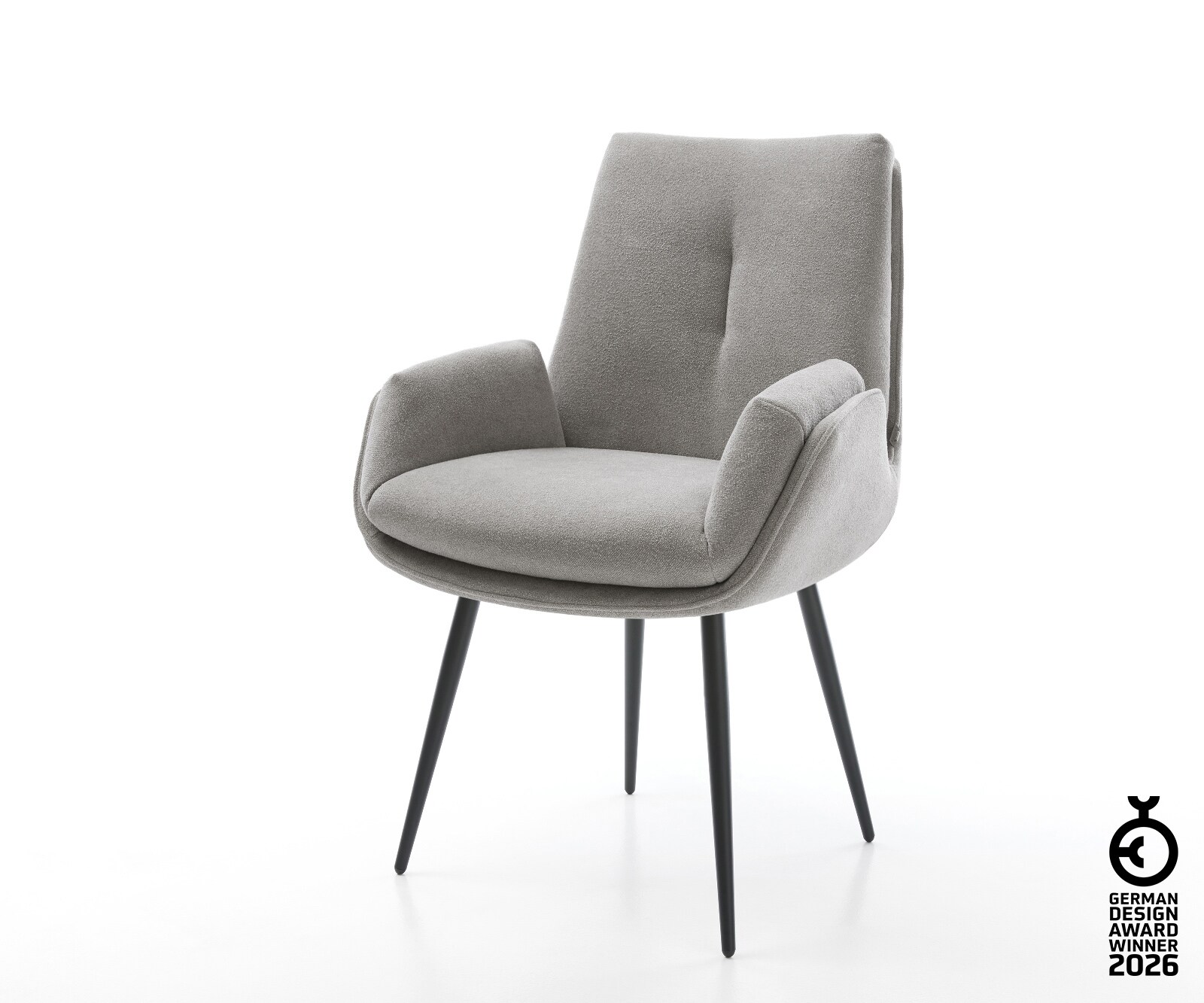 Chaise-de-salle-à-manger Clea-Flex tissu structuré doux gris 4 pieds coniques noir