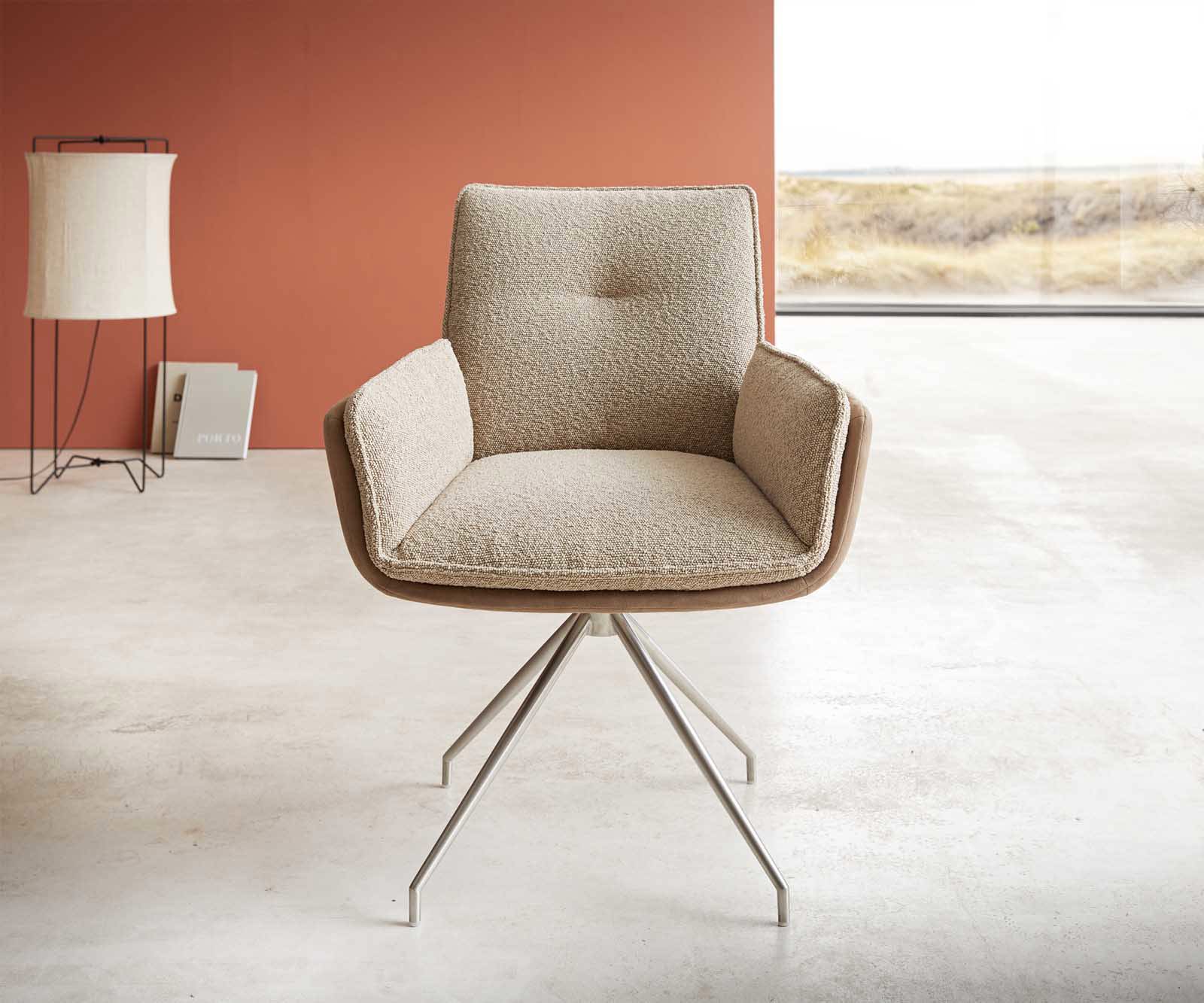 Chaise-pivotante Nela-Flex tissu mixte couleur boue pied croisé conique acier inoxydable brossé pivotement sur 180° 1