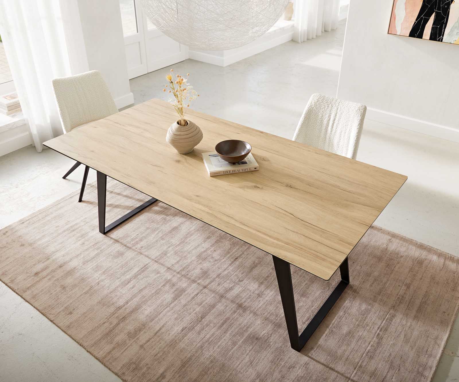 Esstisch Edge 200x100 Keramik Laminam® Sabbia Eichefarbig Metall Schräg Schwarz 3