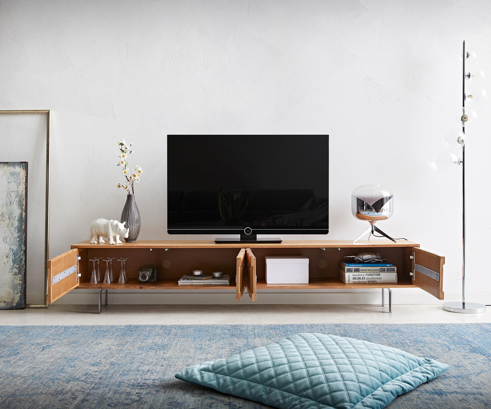 Buffet bas Fevo 200 cm acacia nature 4 portes Pied-L 6 Buffet bas Fevo 200 cm acacia nature 4 portes Pied-L 6