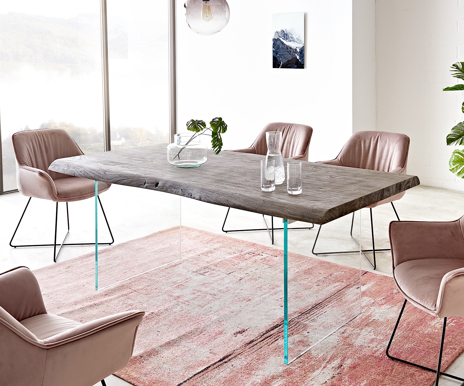 Table-à-manger Edge 180x90 XL acacia nature acier inoxydable mince Live-Edge 5