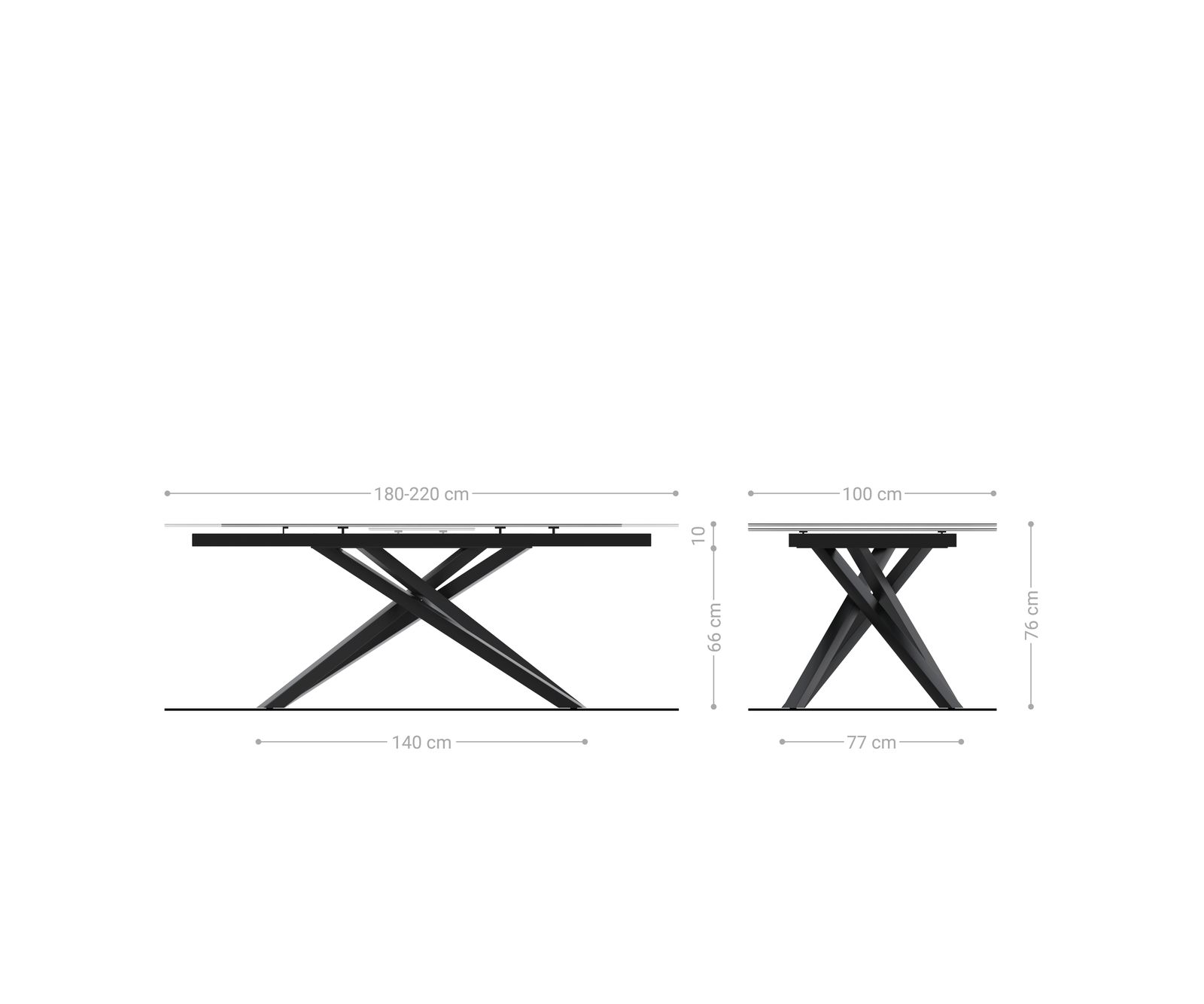 Esstisch Edge Boot 180-220x100 cm Keramik Laminam® Sabbia Eichefarbig Kreuzgestell Rechteck Edelstahl Graphit ausziehbar 6