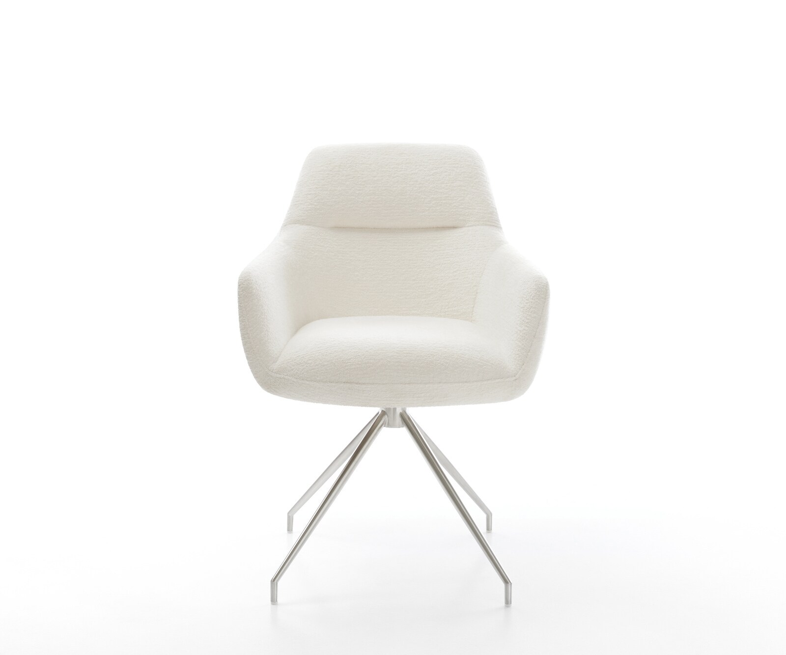 Chaise-de-salle-à-manger Pejo-Flex bouclé doux beige pied croisé conique acier inoxydable resorts ensachés 2