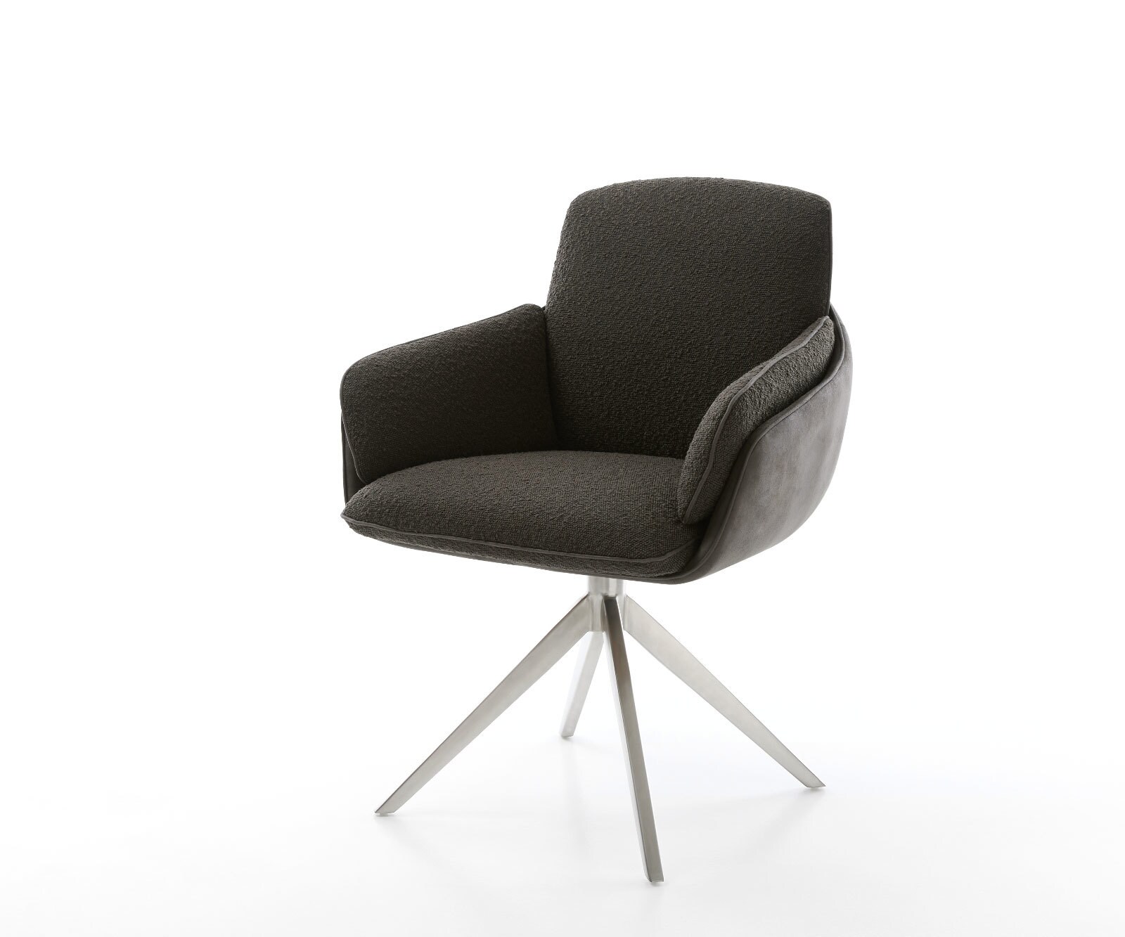 Chaise-de-salle-à-manger Luan-Flex avec accoudoirs tissu mixte couleur boue pied trapèze acier inoxydable