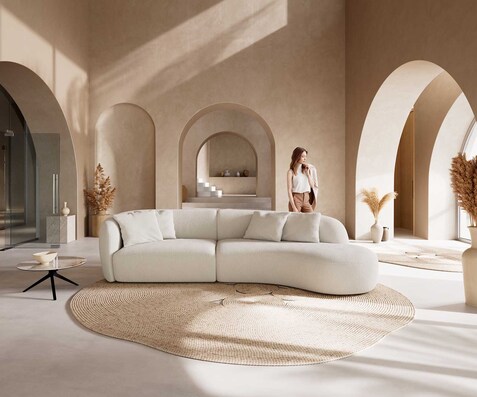 Canapé Mairi 330x160 cm Bouclé Crème-Blanc