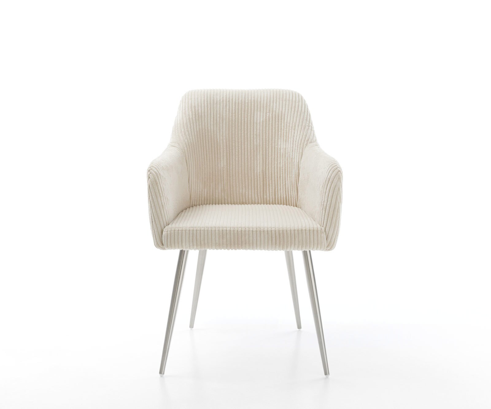Chaise-de-salle-à-manger Greg-Flex côtelé beige vintage 4 pieds coniques acier inoxydable brossé ressorts ensachés 1