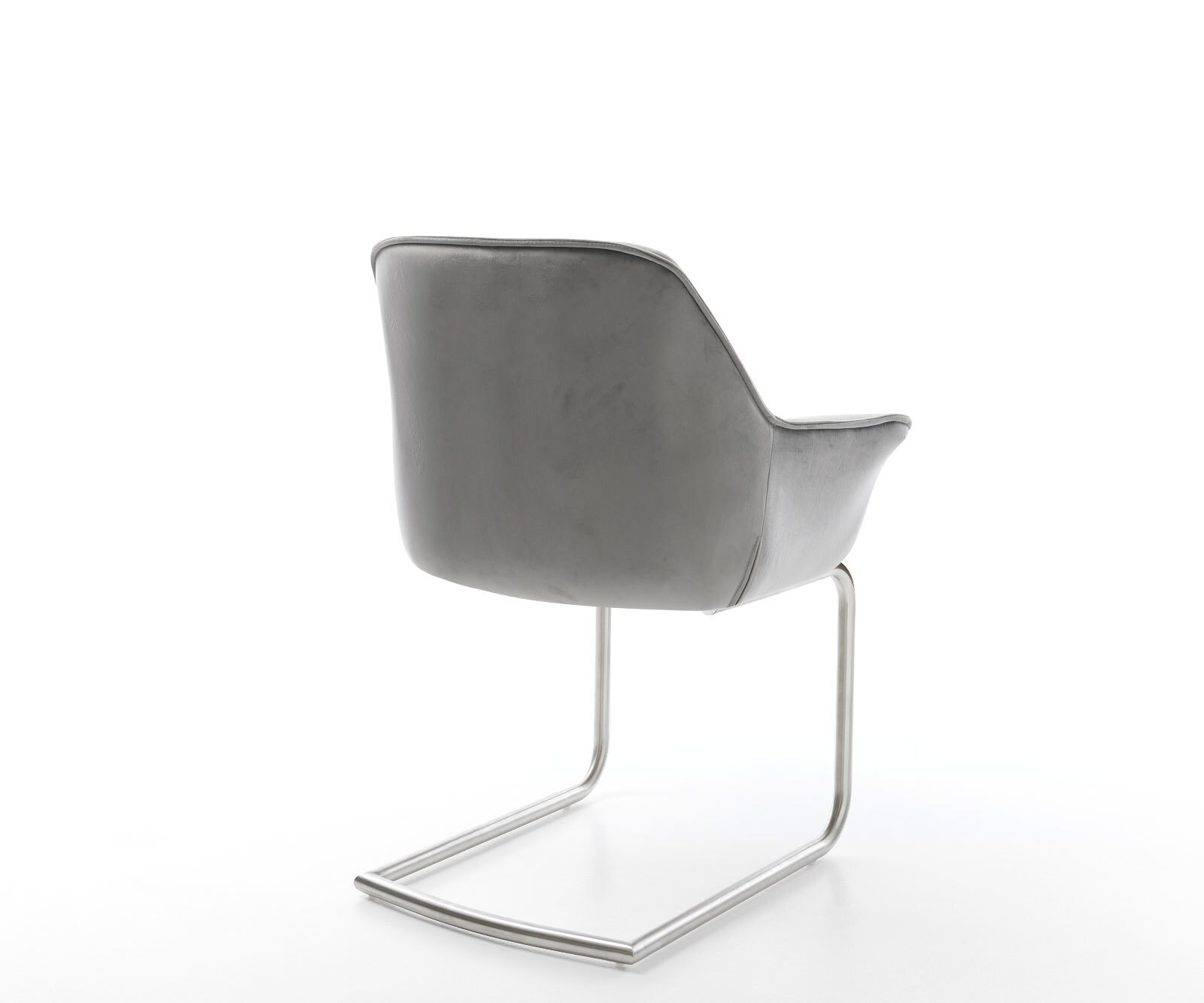 Cantilever Keila-Flex avec accoudoirs velours gris pied cantilever rond acier inoxydable brossé 5