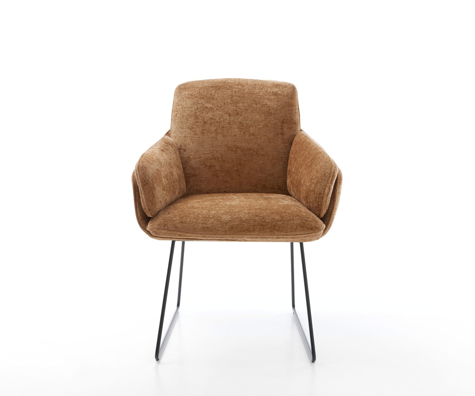 Chaise-de-salle-à-manger Luan-Flex avec accoudoirs chenille rouille pied trapèze noir 1