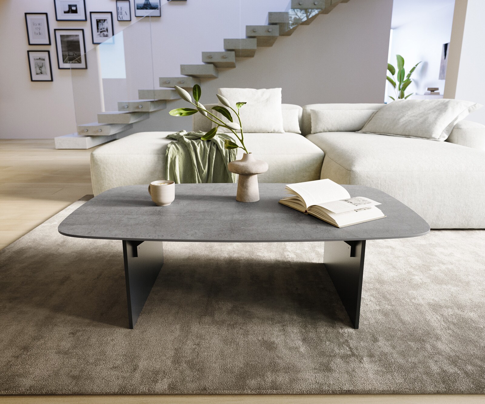 Couchtisch Edge Boot 120x70 cm Keramik Beton Grau Salto Metall Schwarz 1