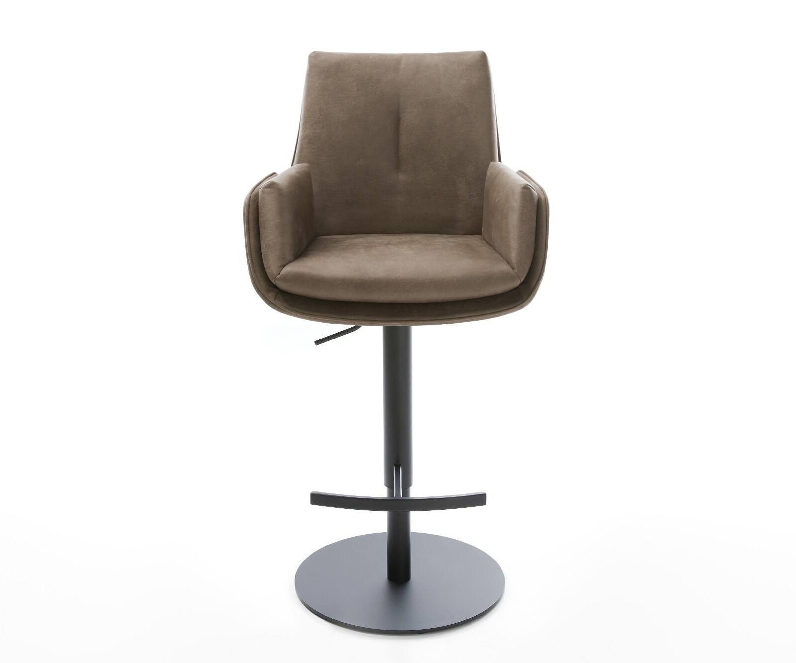 Barstuhl Clea-Flex Mikrofaser Taupe Vintage Drehfuß höhenverstellbar Metall Schwarz 2