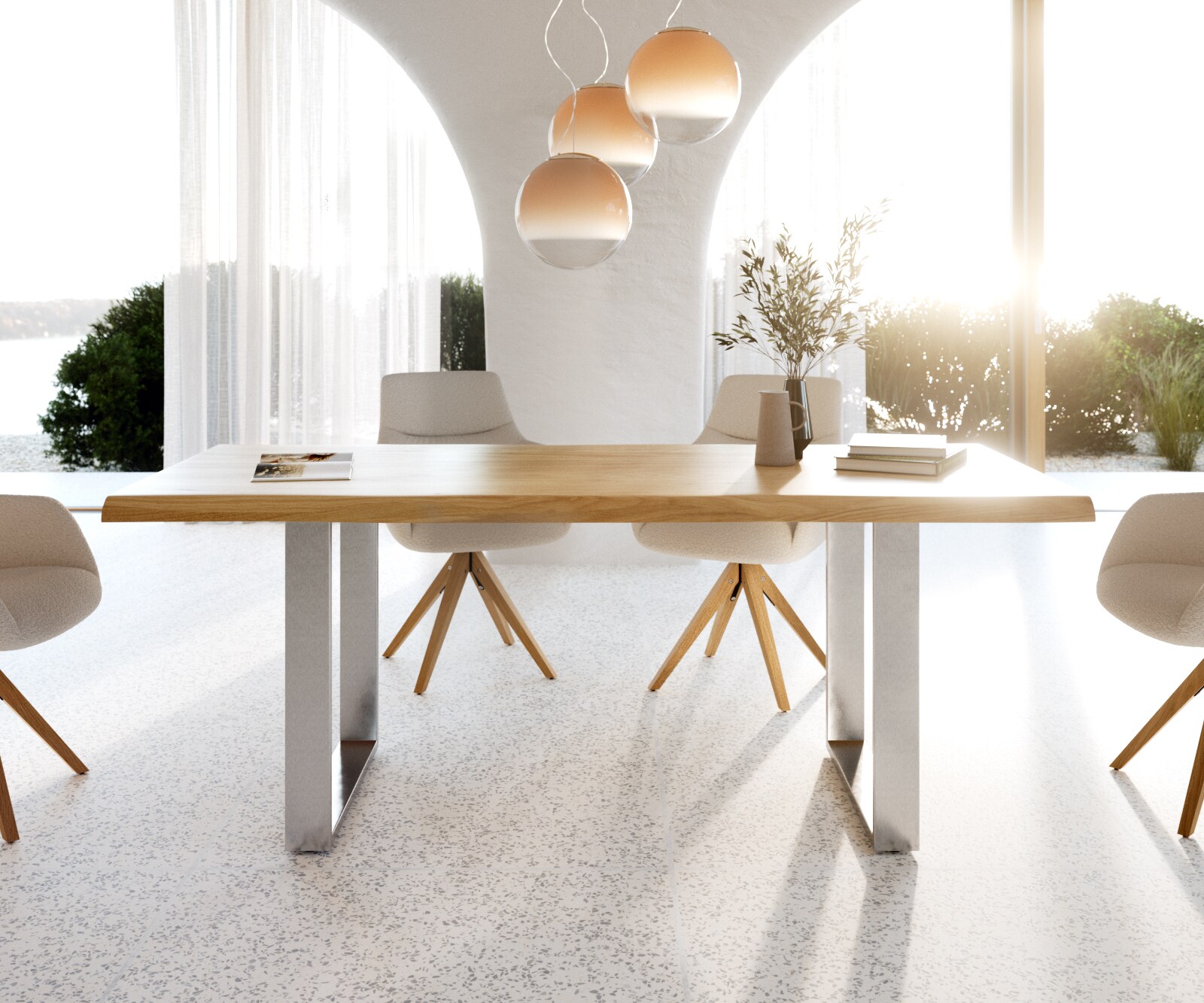 Esstisch Edge 200x100 Eiche Natur Edelstahl Schmal Live-Edge 1 Esstisch Edge 200x100 Eiche Natur Edelstahl Schmal Live-Edge 1