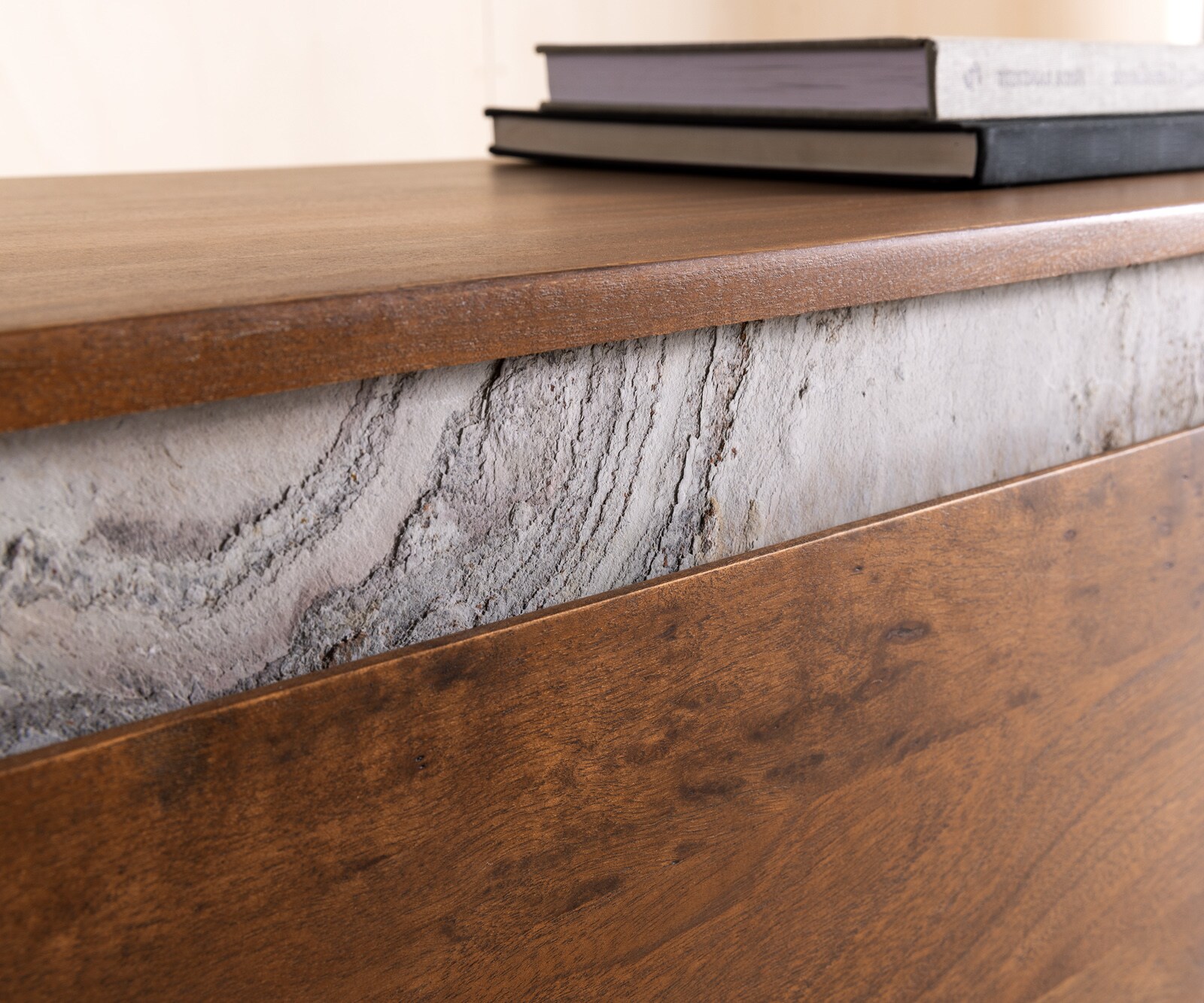 Meuble-TVStonegrace 240 cm acacia marron ardoise 4 portes coulissantes 4