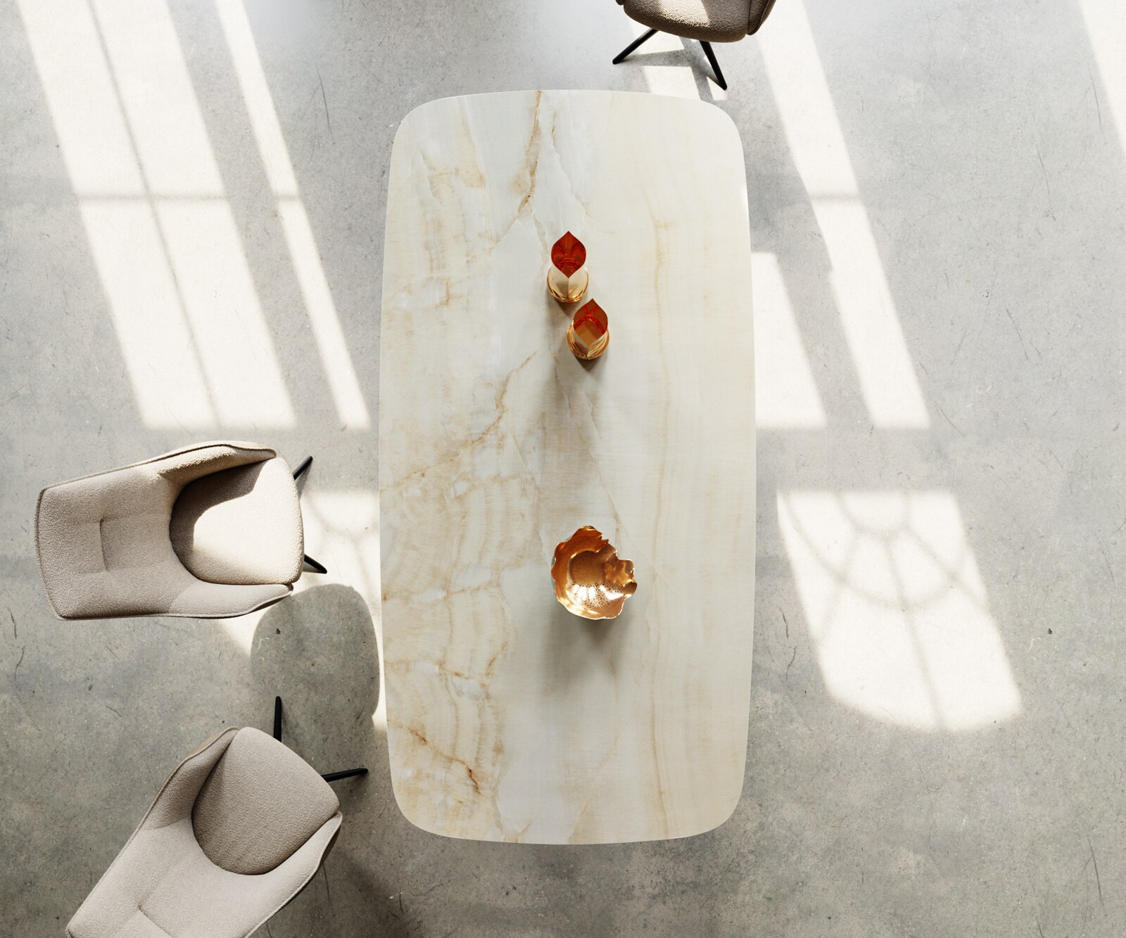 Table à manger Edge Oval 240x120 Céramique Iris FMG Onice Oro Piétement en V Acier plat noir 3