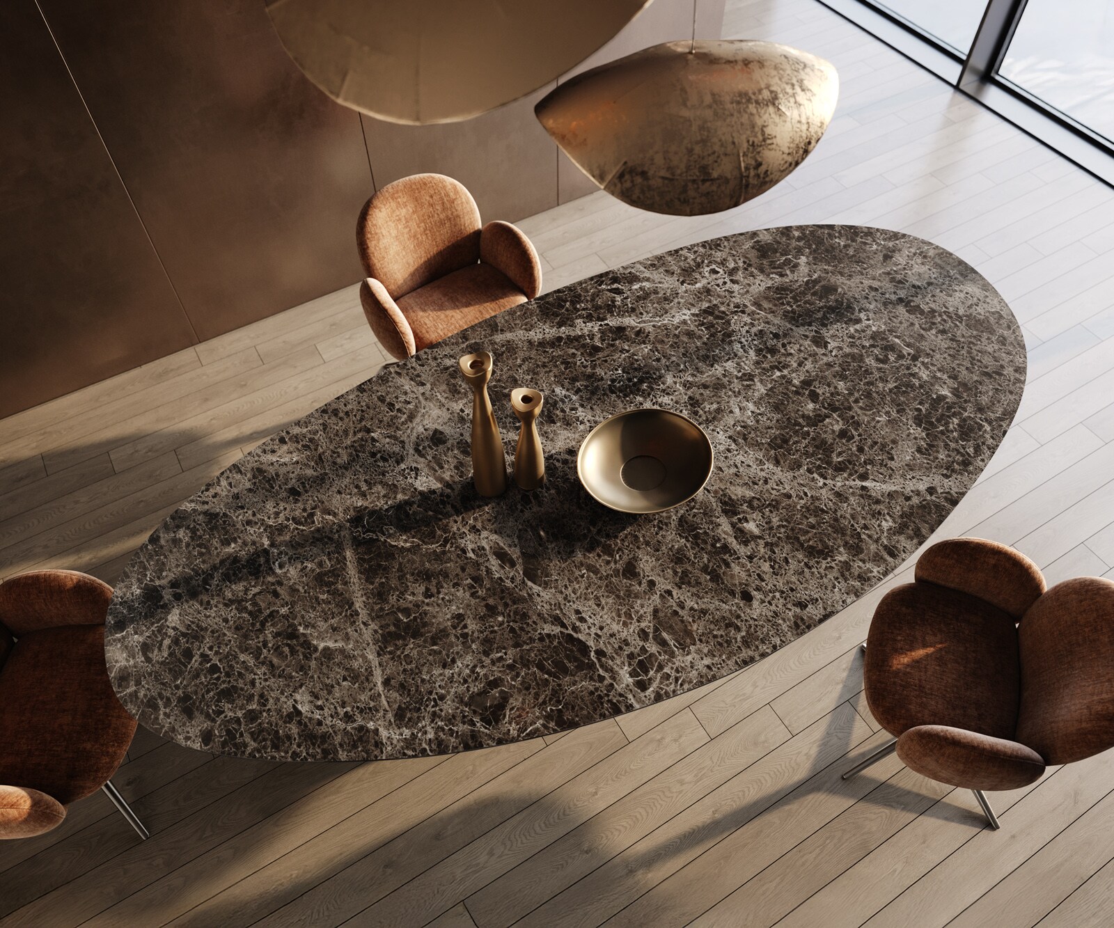 Esstisch Edge Oval 315x150 Keramik Emperador Extra Lucidato Dunkelbraun Pilier Edelstahl Graphit 4