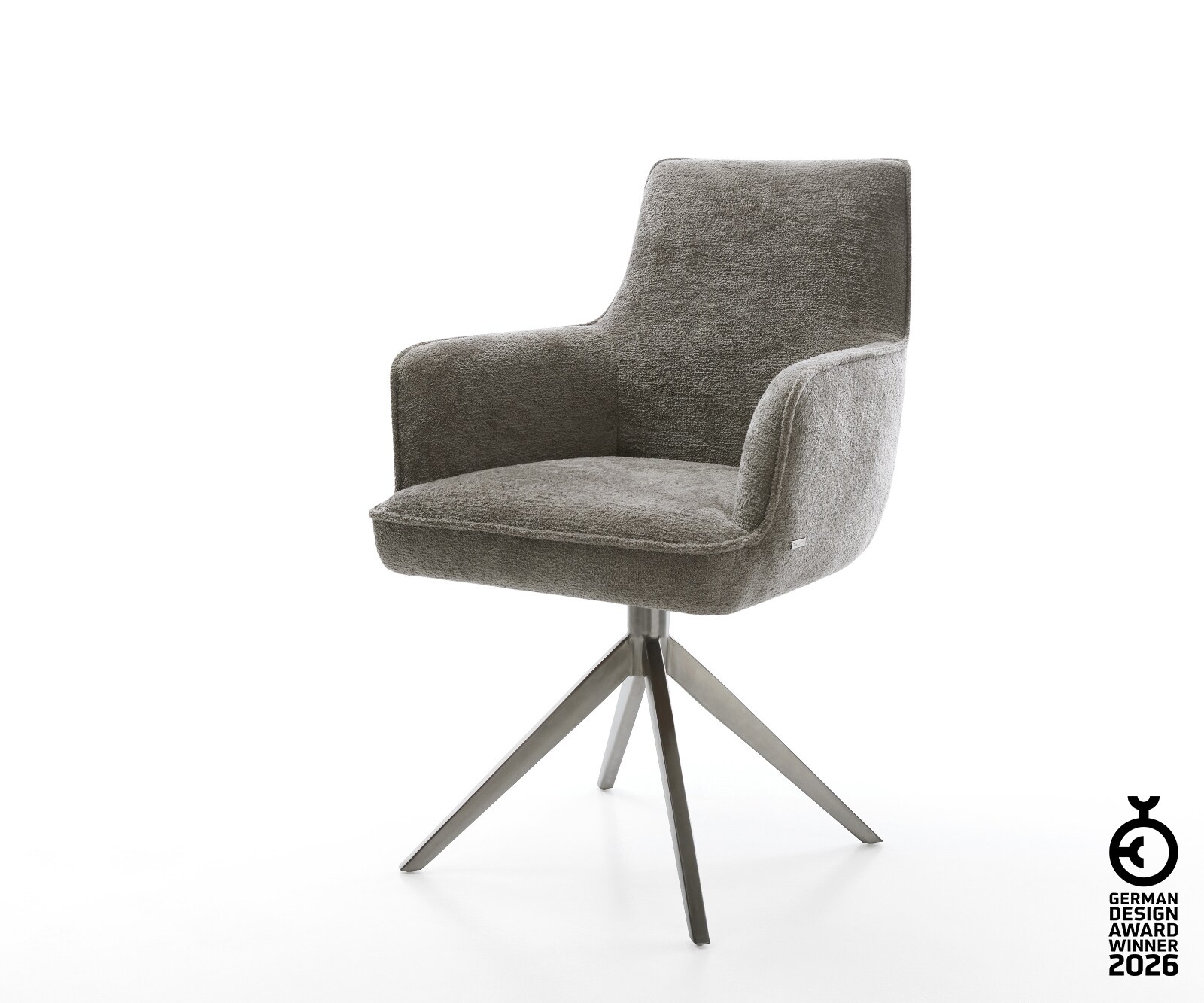 Drehstuhl Heira-Flex mit Armlehnen Bouclé Soft Schlamm Kreuzgestell breit Graphit 360° drehbar Wippfunktion Taschenfederkern 1