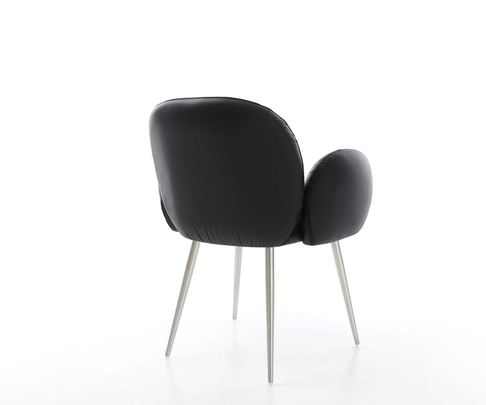 Chaise-de-salle-à-manger Nube-Flex avec accoudoirs cuir de vache noir 4 pieds coniques acier inoxydable brossé ressorts ensachés 5