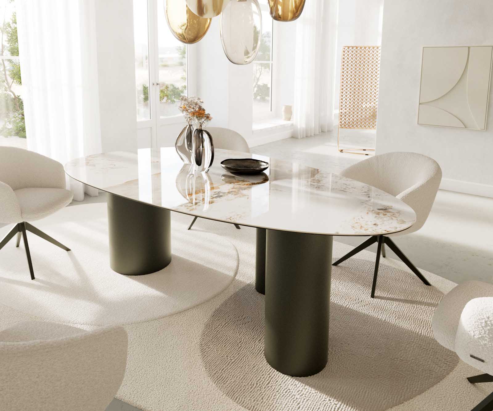 Esstisch Edge Oval 220x120 Keramik Minas Melange Weiß-Beige Troa Metall Effektfinish Titan 6 Esstisch Edge Oval 220x120 Keramik Minas Melange Weiß-Beige Troa Metall Effektfinish Titan 6