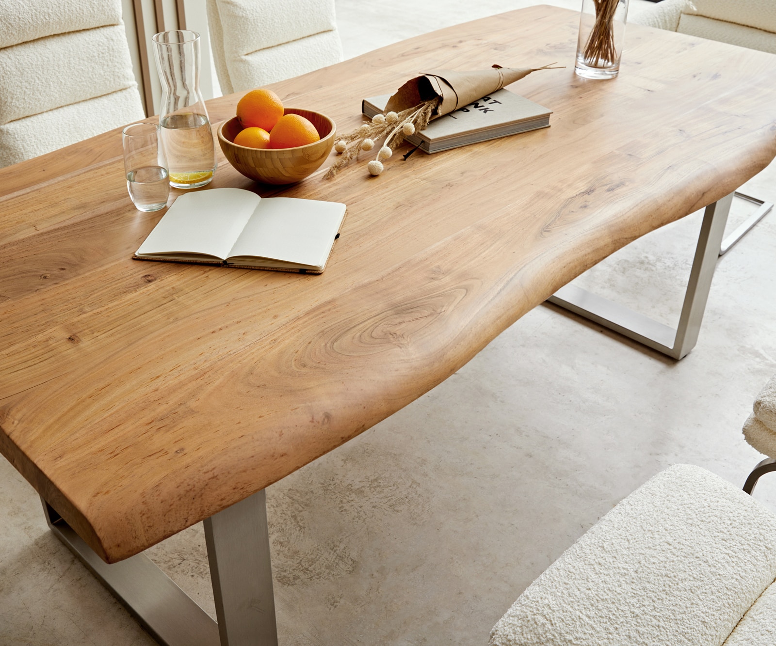 Esstisch Edge 200x100 XL Akazie Natur Edelstahl Schmal Live-Edge 6 Esstisch Edge 200x100 XL Akazie Natur Edelstahl Schmal Live-Edge 6